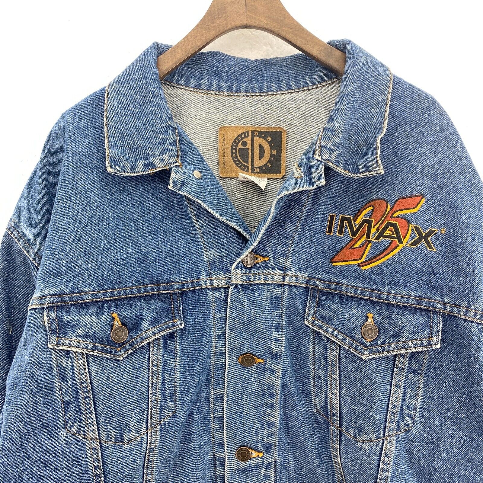 IMAX 25 Annyversary Embroidered Blue Medium Wash Denim Jacket Size XXL