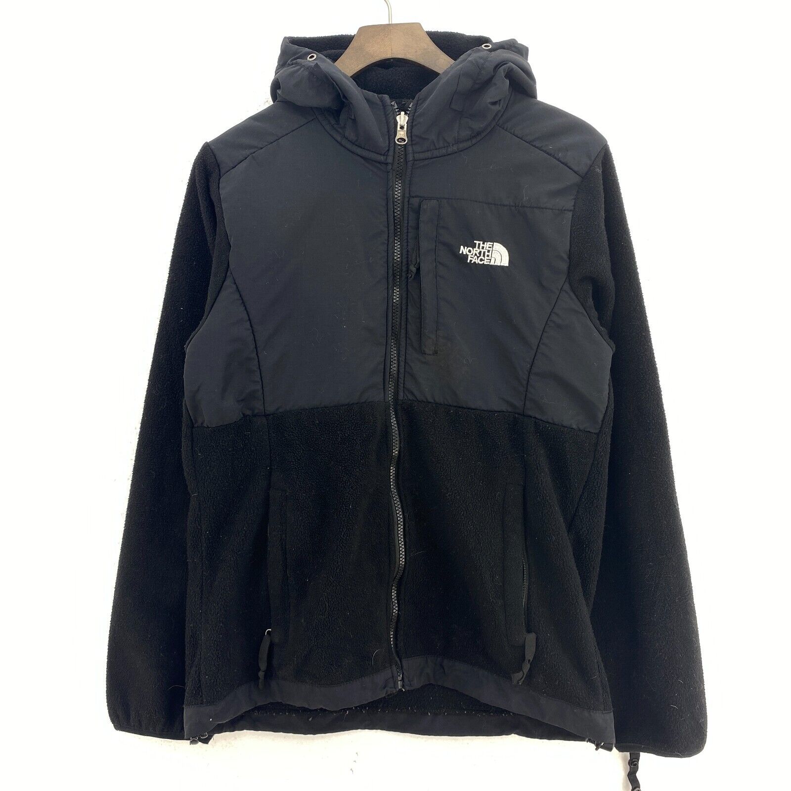 Women's The North Face Zip Pockets Fleece Hooded Jacket Full Zip Size S Black