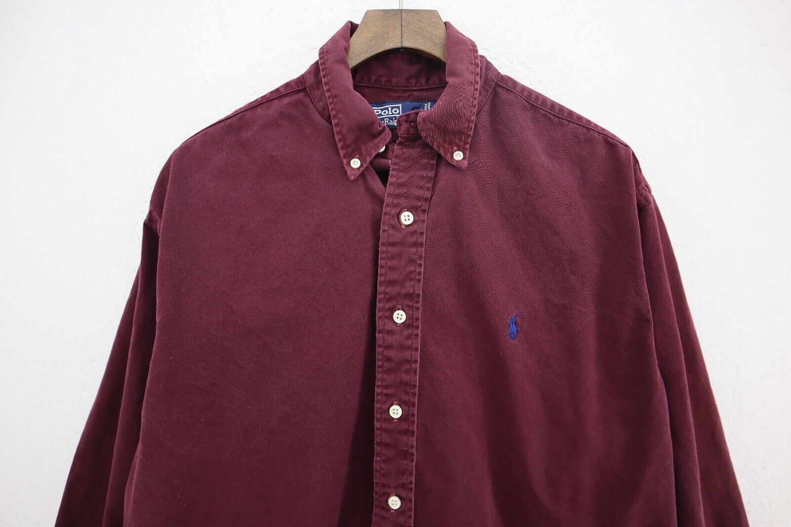 Vintage Polo Ralph Lauren Logo Button Up Burgundy Red Shirt Size M