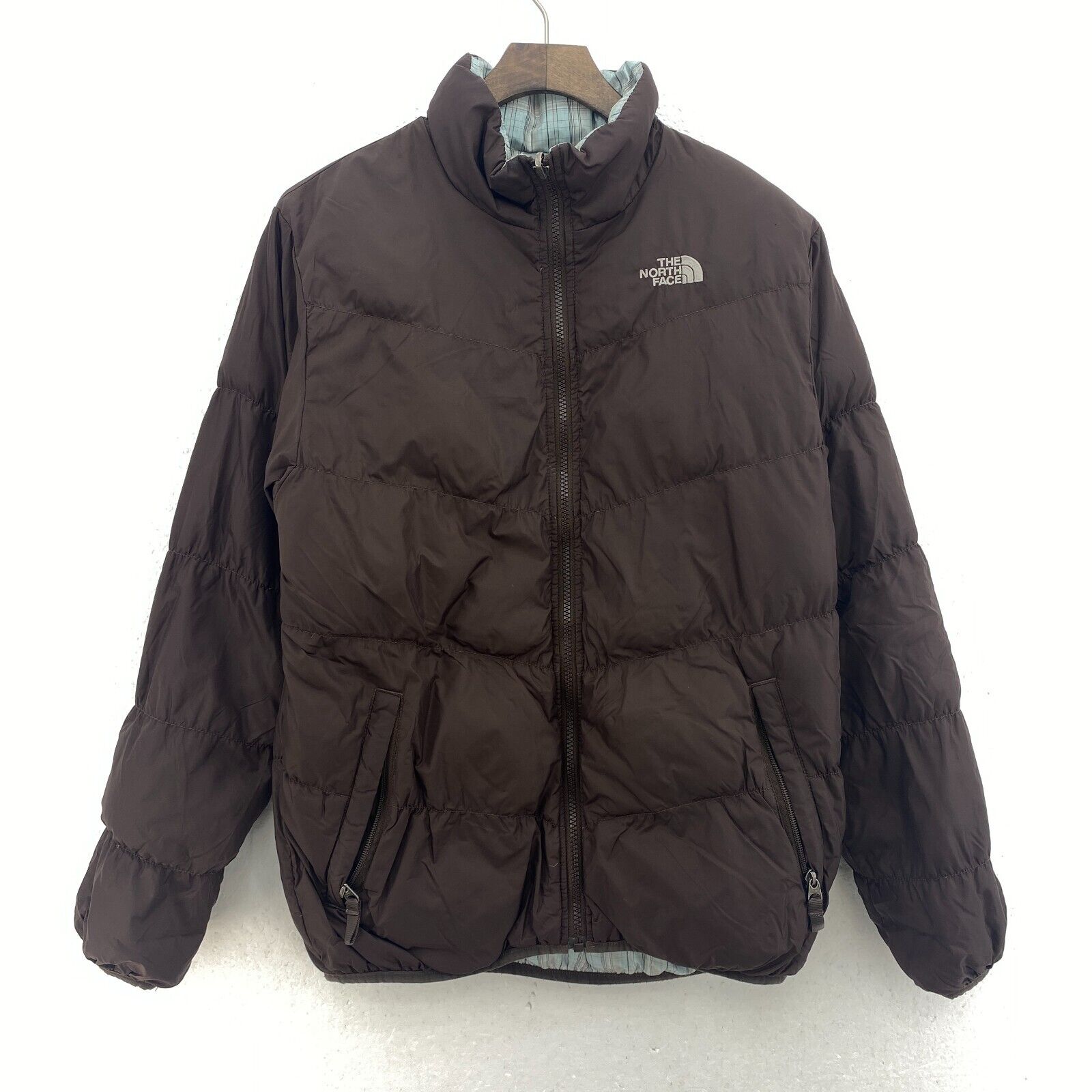 The North Face Kids Girls Goose Down Reversible Brown Puffer Size XL Nuptse 550
