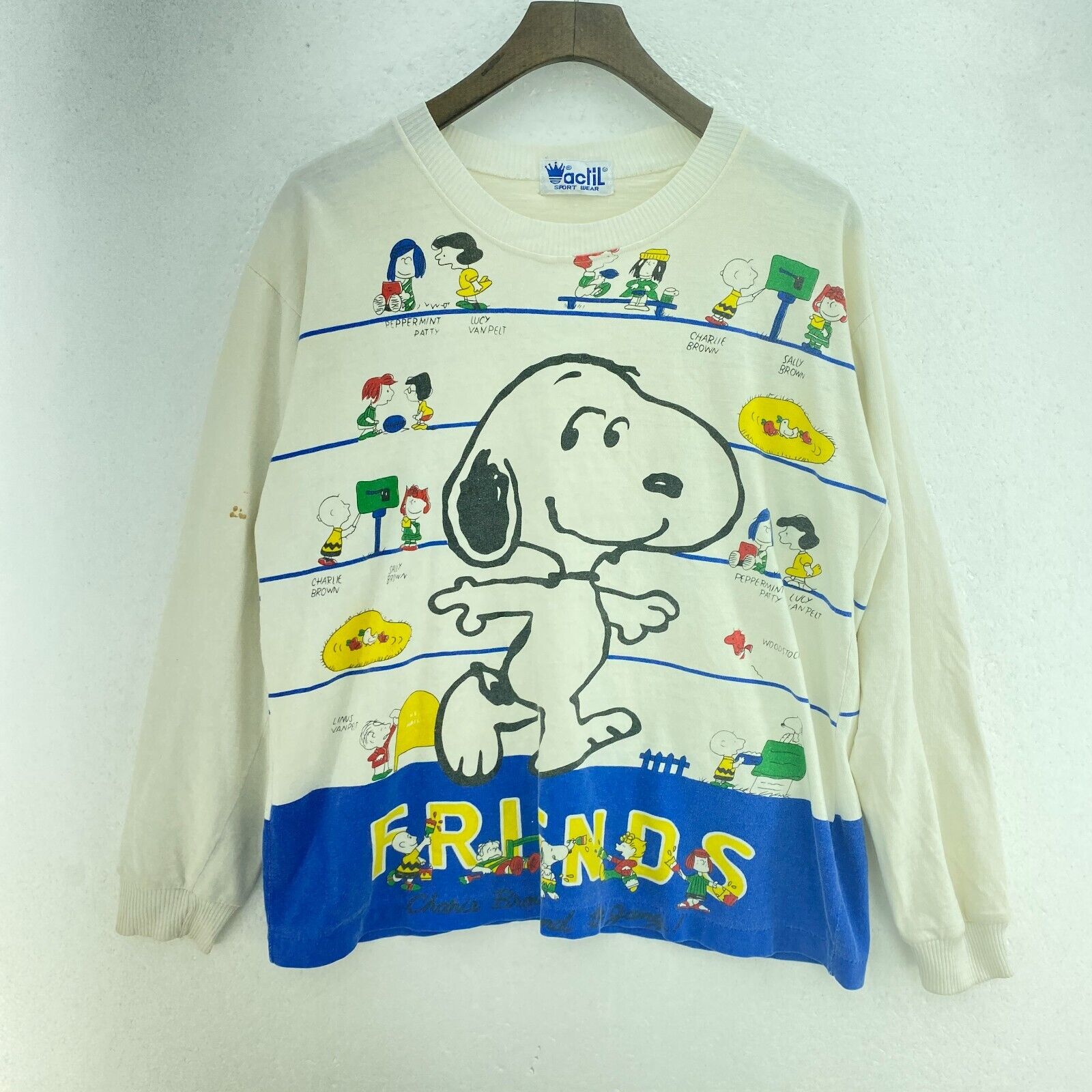 Charlie Brown And The Gang Snoopy Friends White Long Sleeve T-shirt Size L Kids