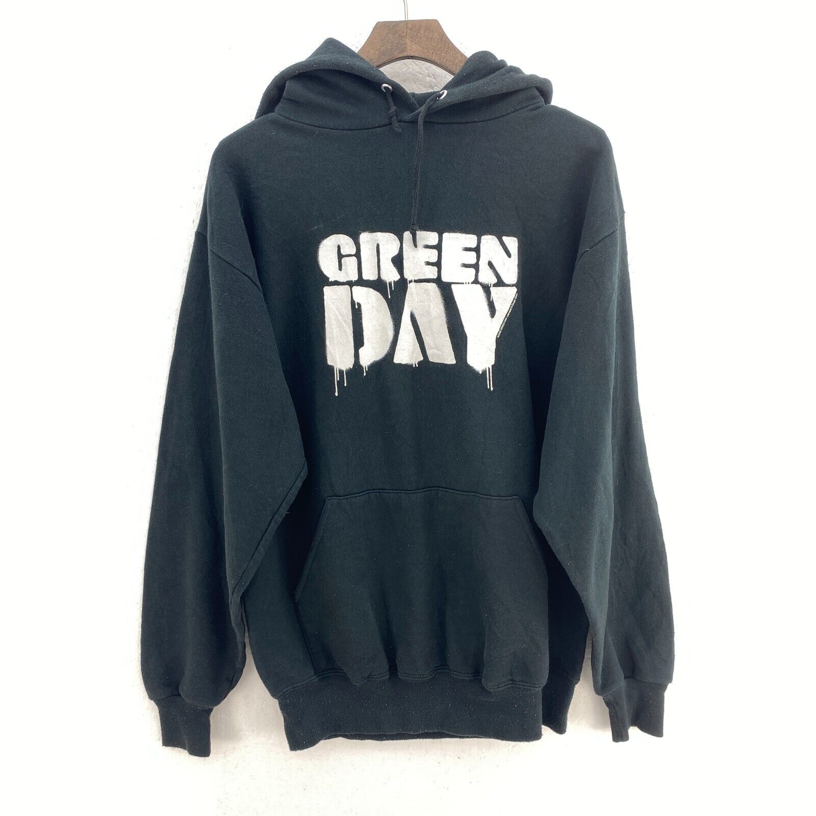 Green Day 2002 Spell Out Graphic Print Black Hoodie Size M