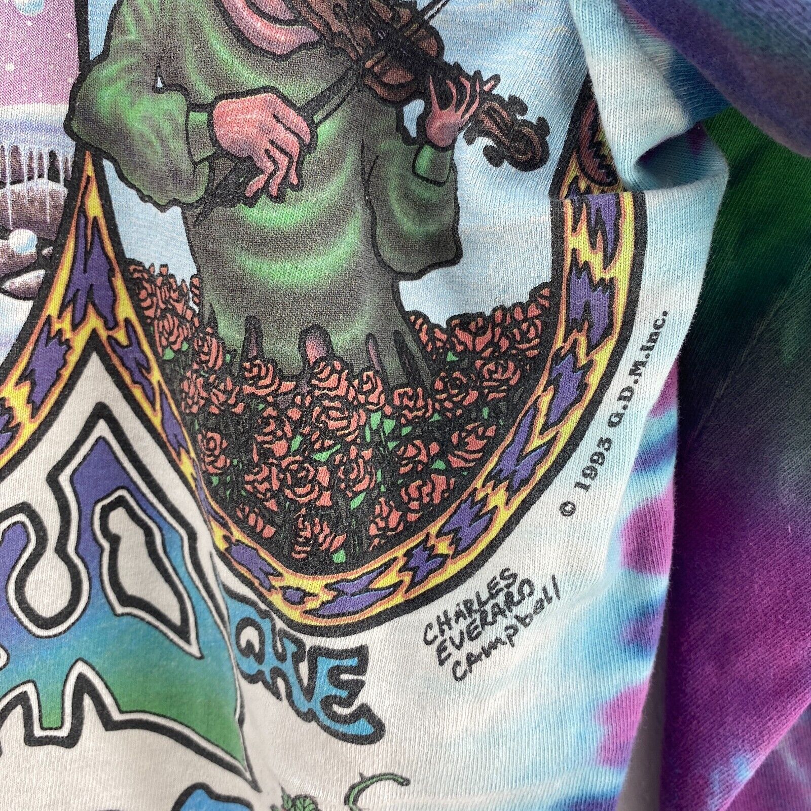 Liquid Blue 1993 Grateful Dead Multicolor White T-shirt Long Sleeve Size L