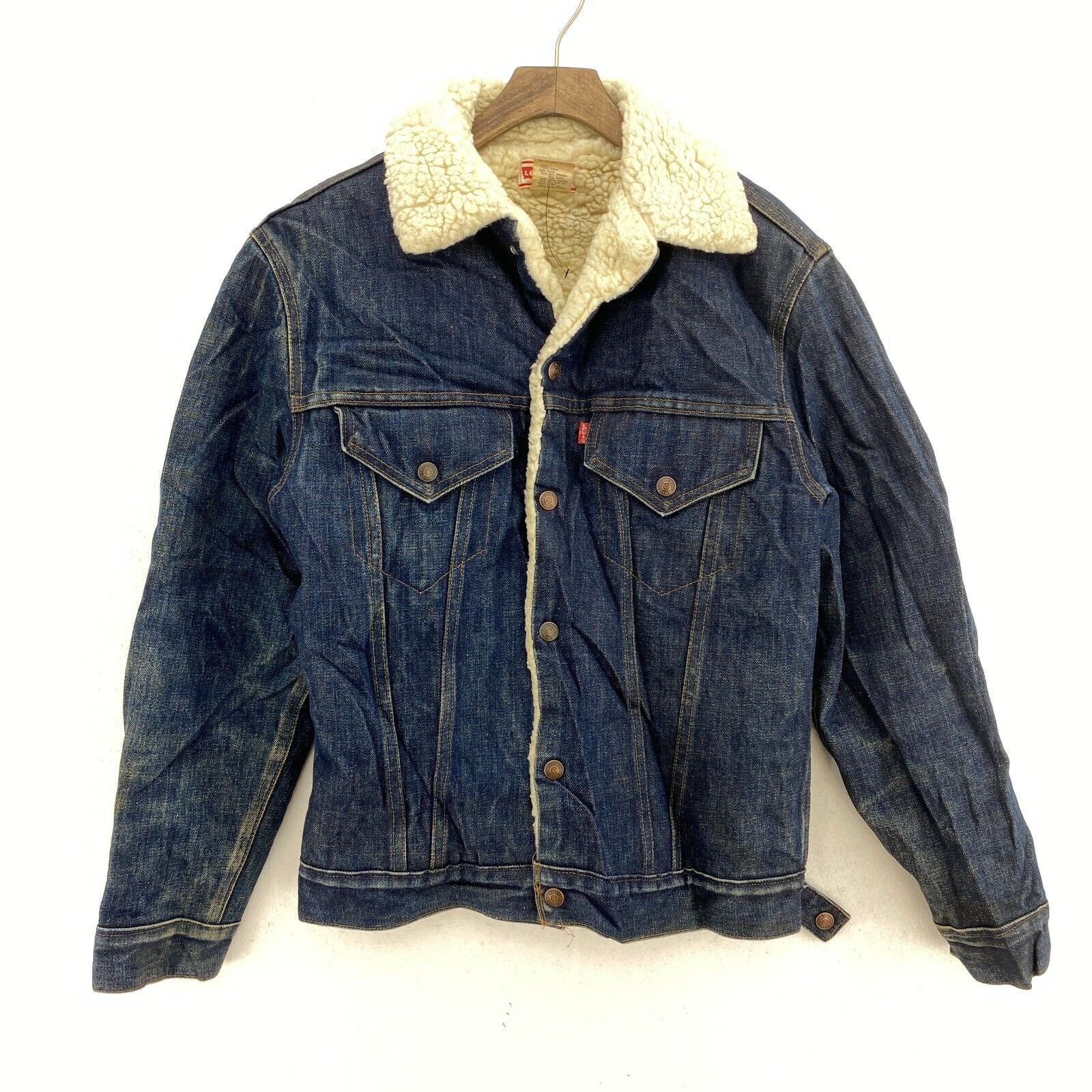 Levi Strauss Sherpa Lined Button Up Dark Wash Blue Denim Jacket Size 36