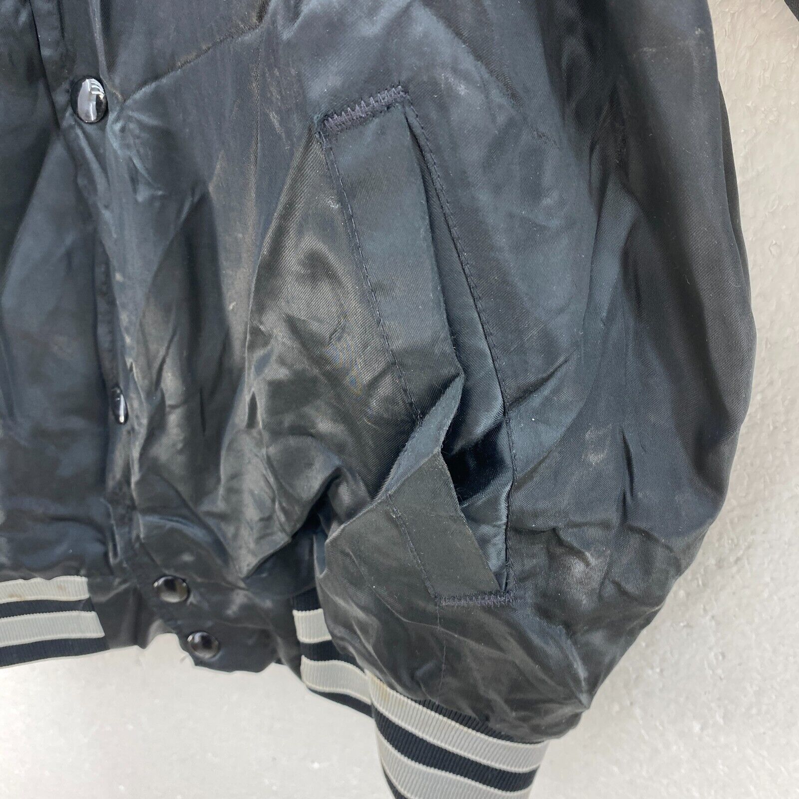 Vintage Swingster College Satin Snapped Black Bomber Jacket Size M