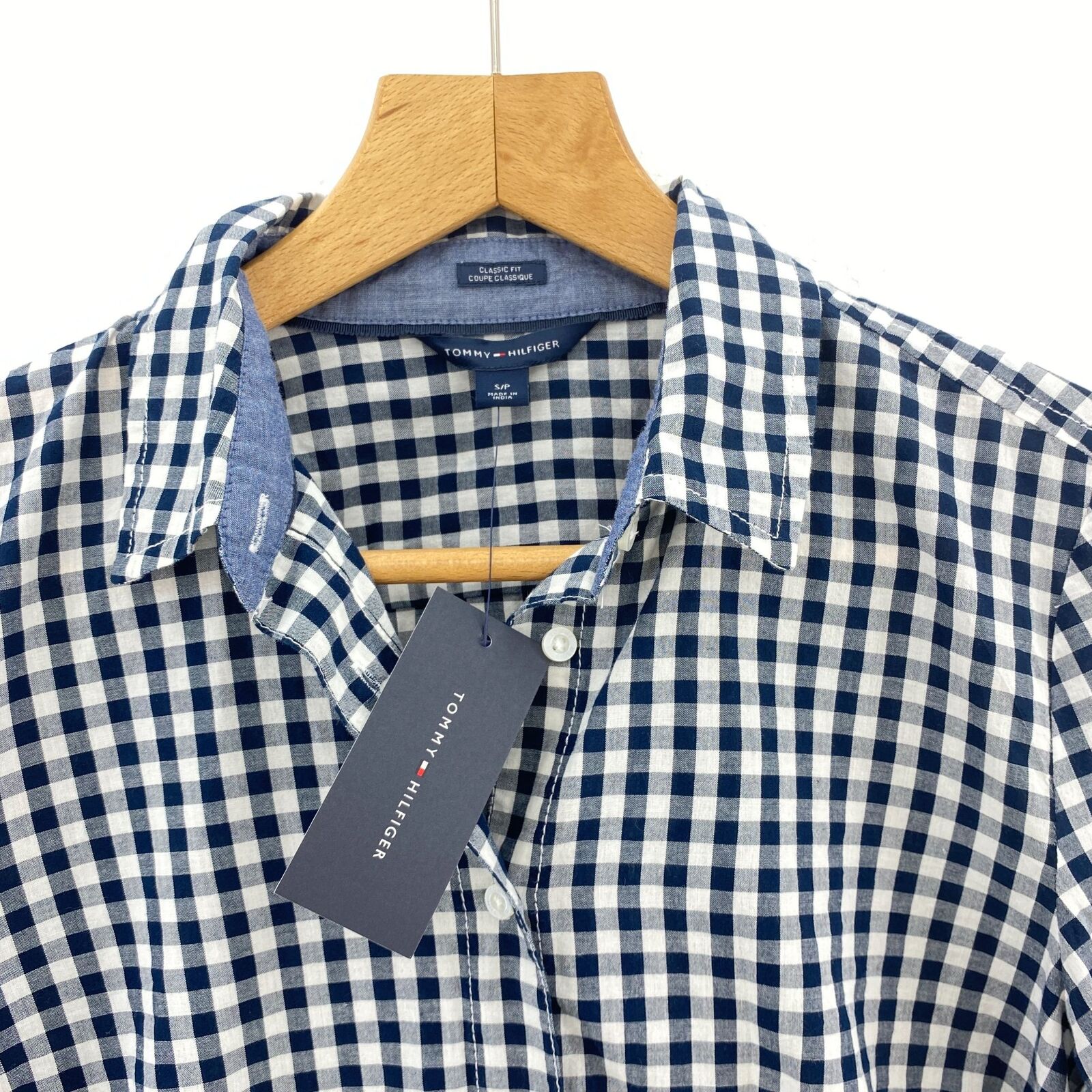 Tommy Hilfiger Navy Blue Gingham Button Down Shirt NWT
