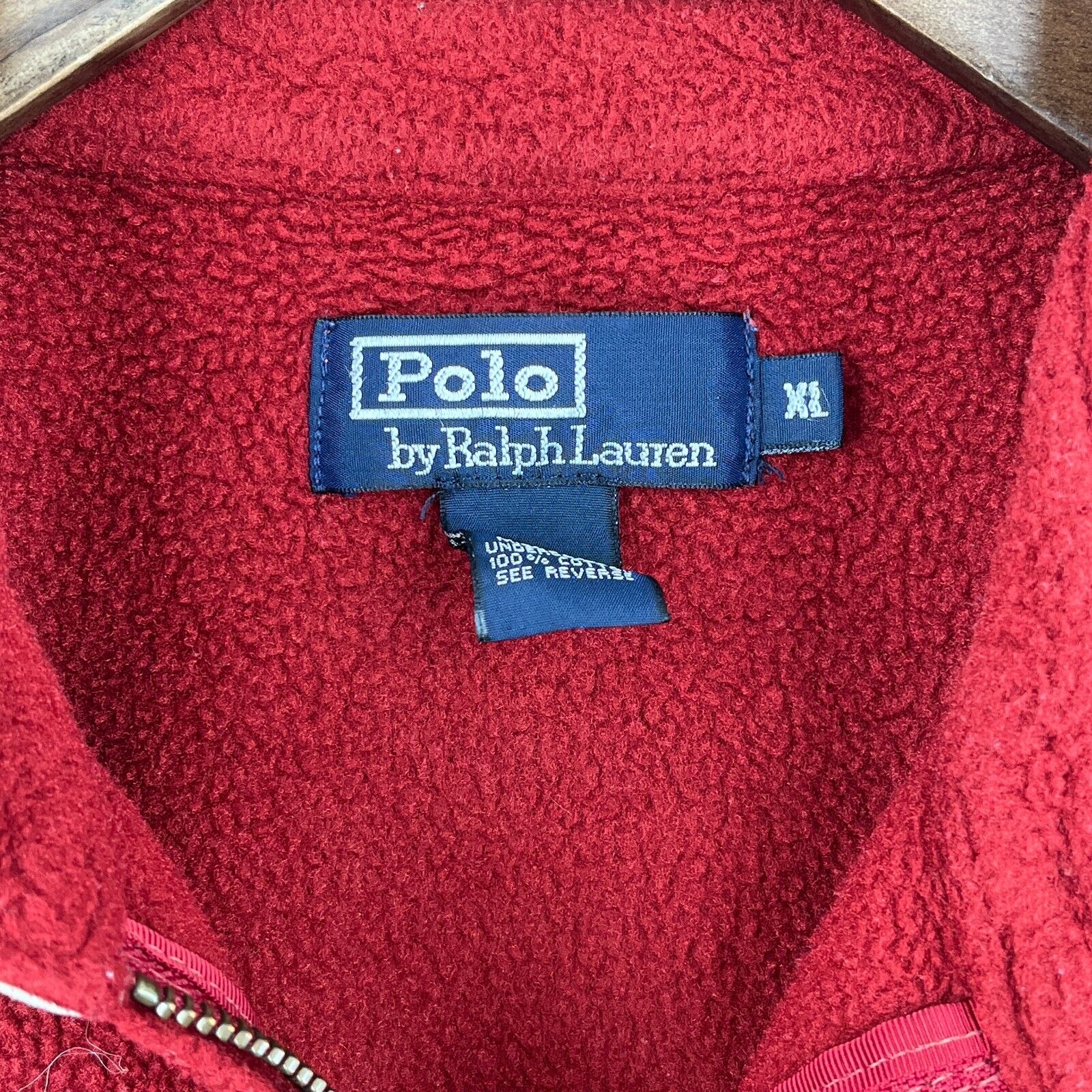 Vintage Polo Ralph Lauren Full Zip Red Fleece Bomber Jacket Size XL