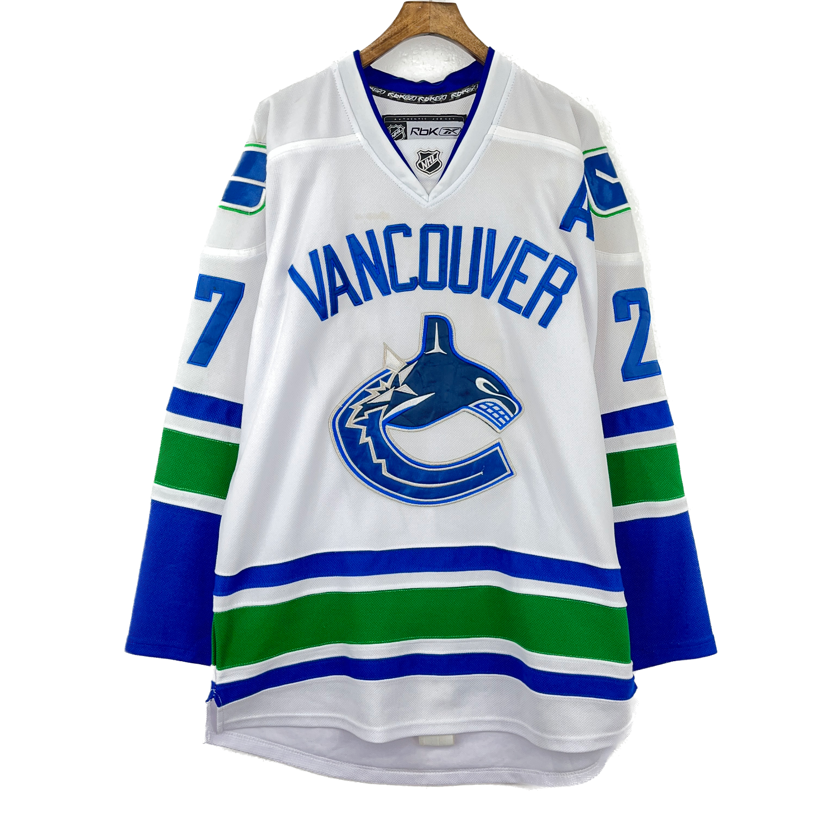 Reebok Vancouver Canucks NHL Manny Malhotra #24 Fight Strap White Jersey Size M