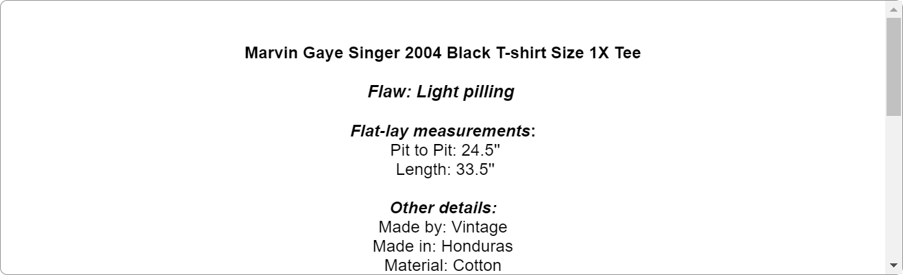 Marvin Gaye Singer 2004 Black T-shirt Size 1X Tee