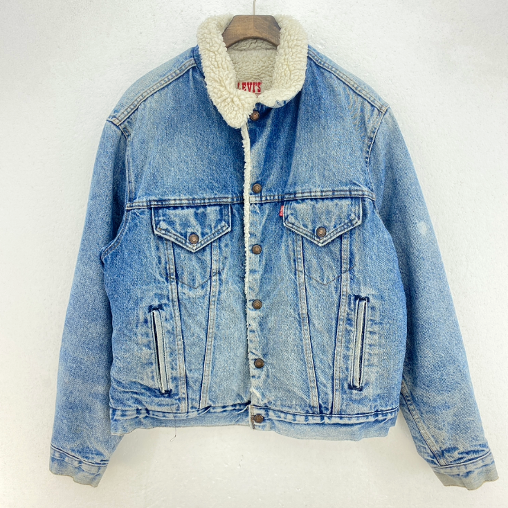 Levi Strauss Sherpa Lined Medium Wash Blue Vintage Denim Jacket Size 42