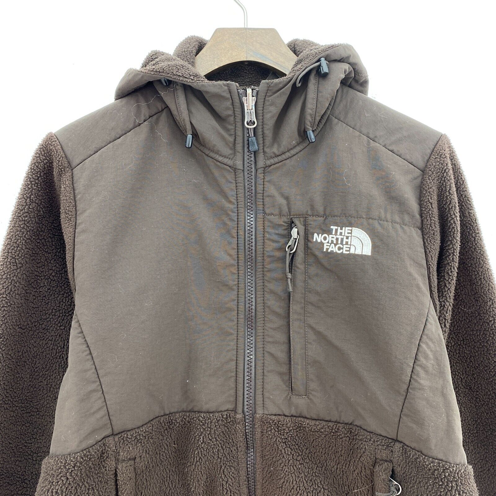 The North Face Denali Fleece Hooded Jacket Brown Size XS Women's Full Zip Up