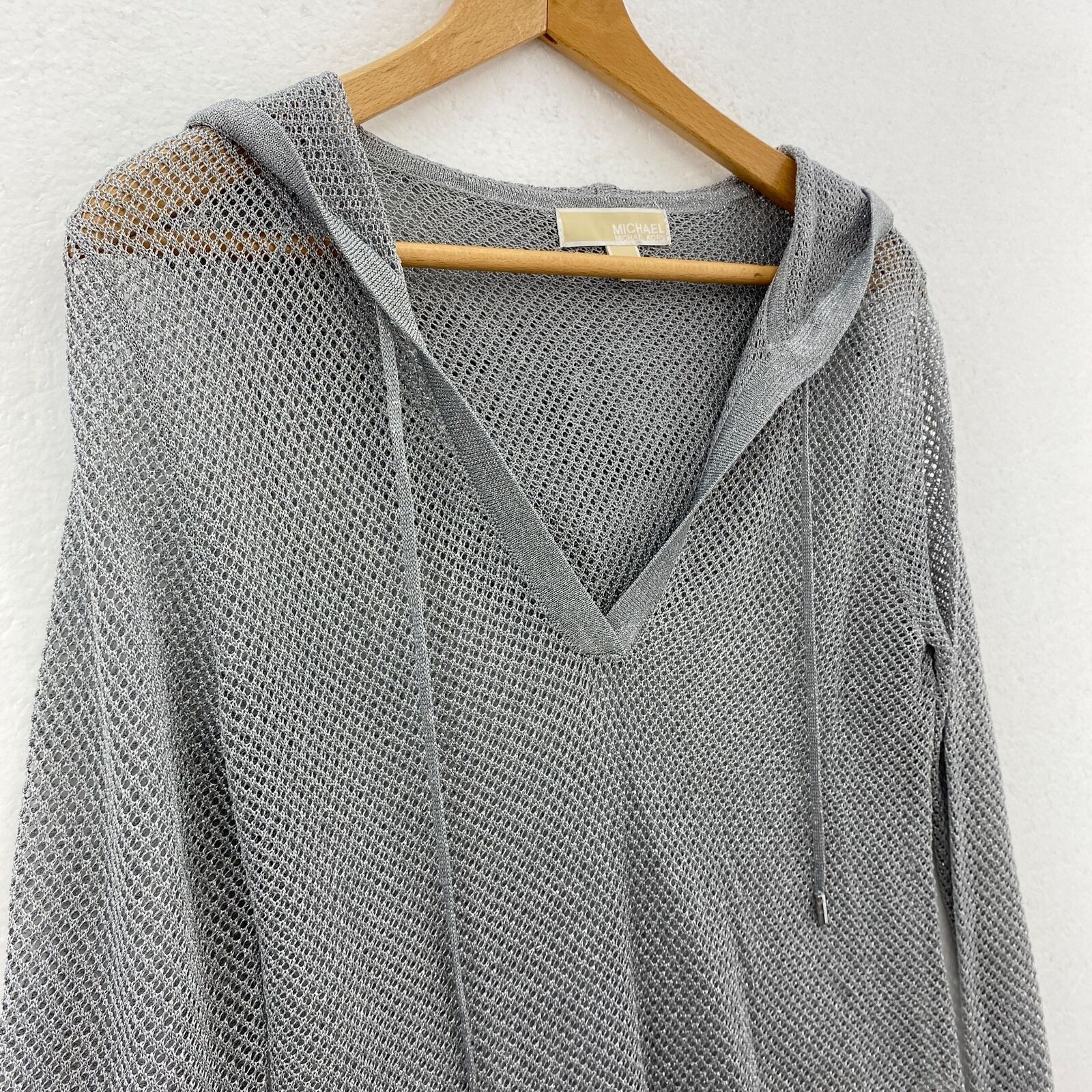 Michael Kors Women's Metallic Mesh Gray Hooded Sweater