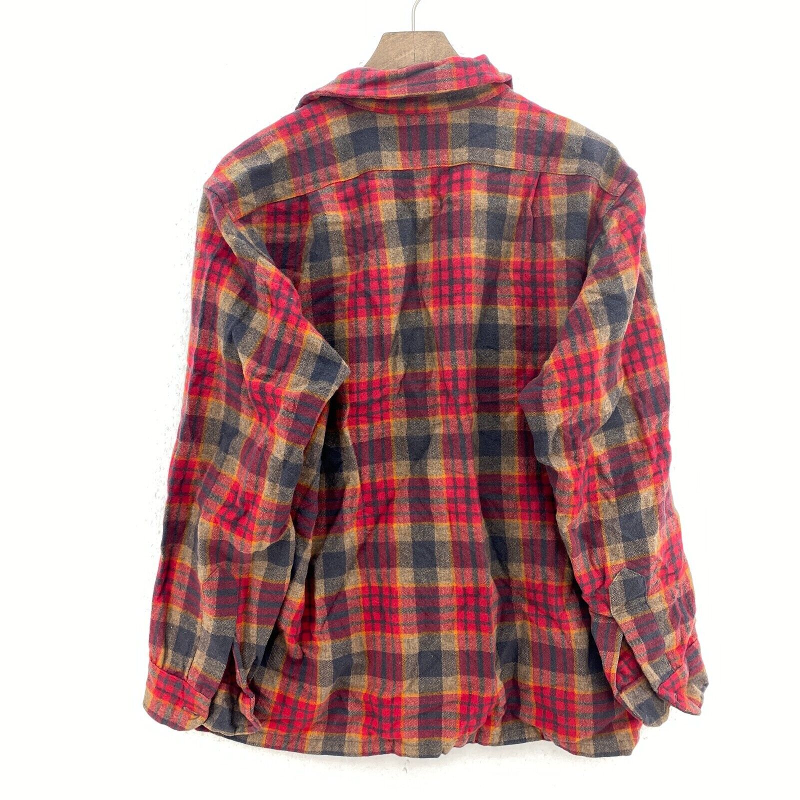 Vintage Pendleton Wool Checked Red Button Up Shirt Size L Looped Collar