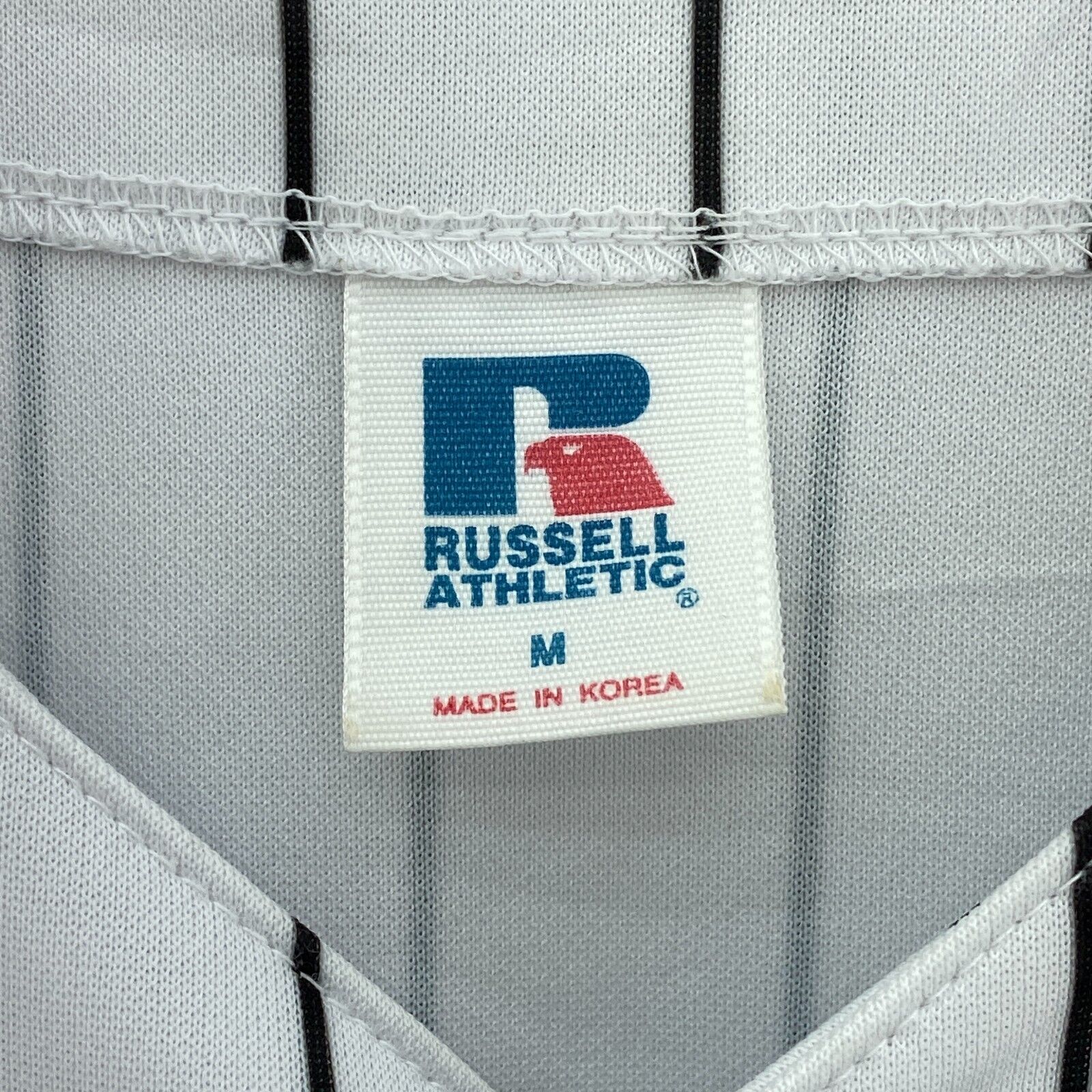 Russell Athlethic Pin Stripe White Button Up Florida Marlins MLB Jersey Size M