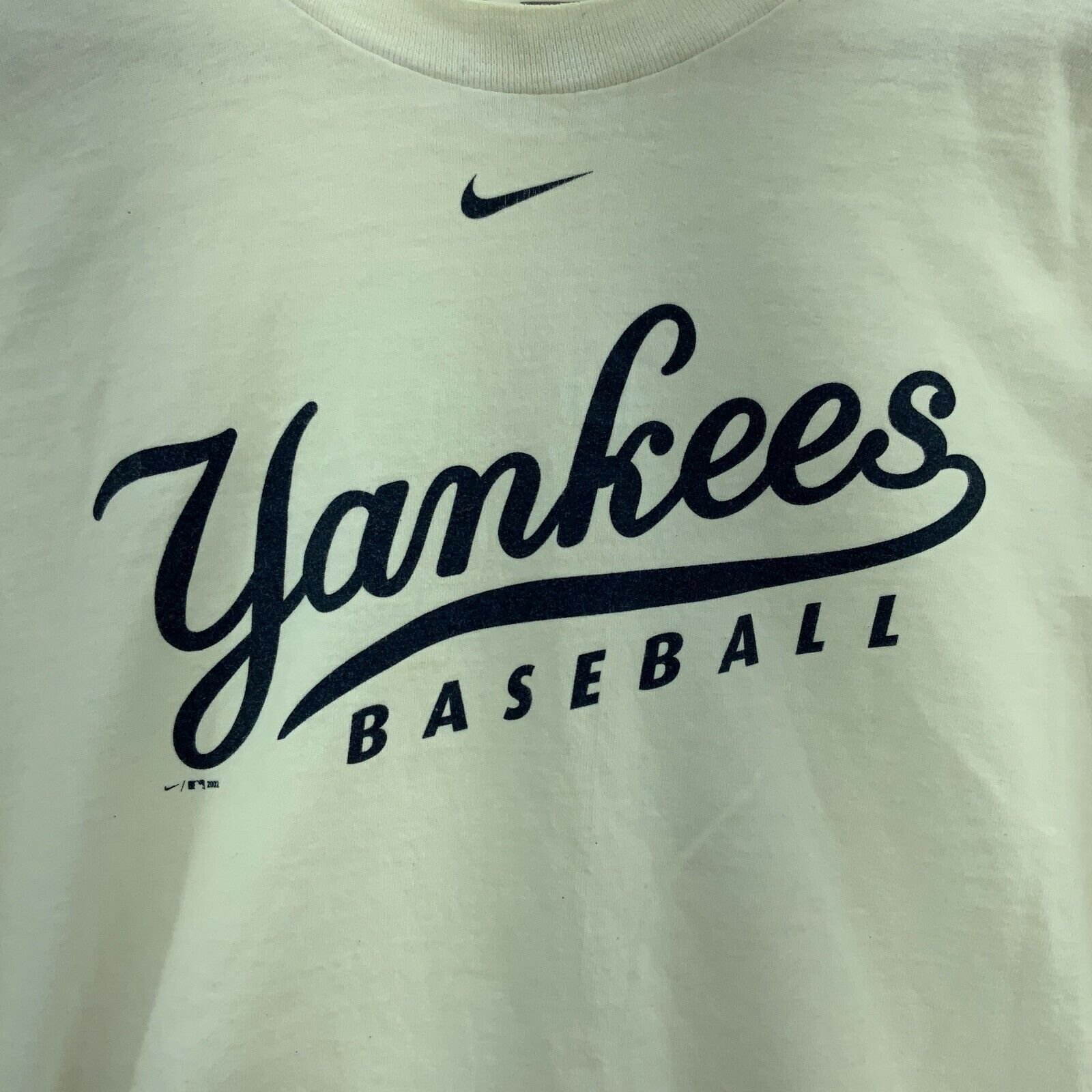 2002 Nike Small Check Yankees Baseball Long Sleeve White T-shirt Size XXL