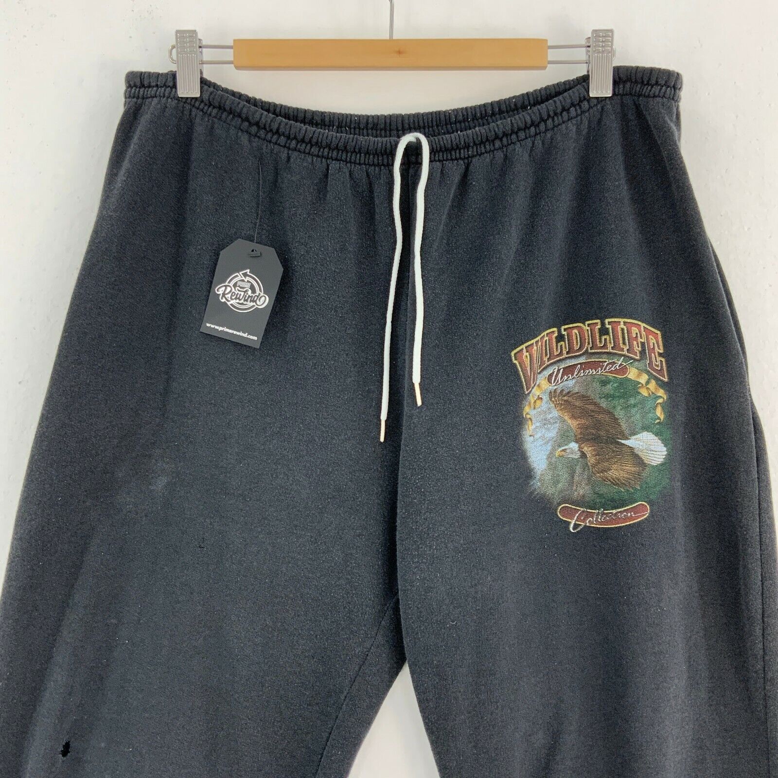 Wildlife Biker Sweatpant Activewear Black Fleece Lined Size XL 90s Eagles