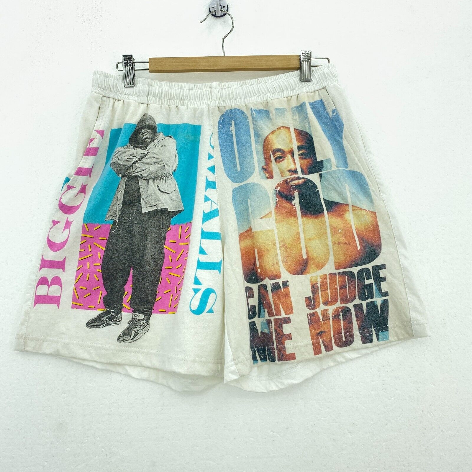 Can Judge Me Now Biggie Rework White Shorts Size S