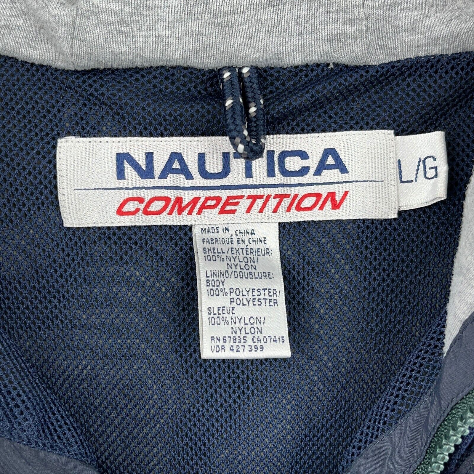Vintage Nautica Competition Quarter Zip Hooded Green Light Jacket Size L
