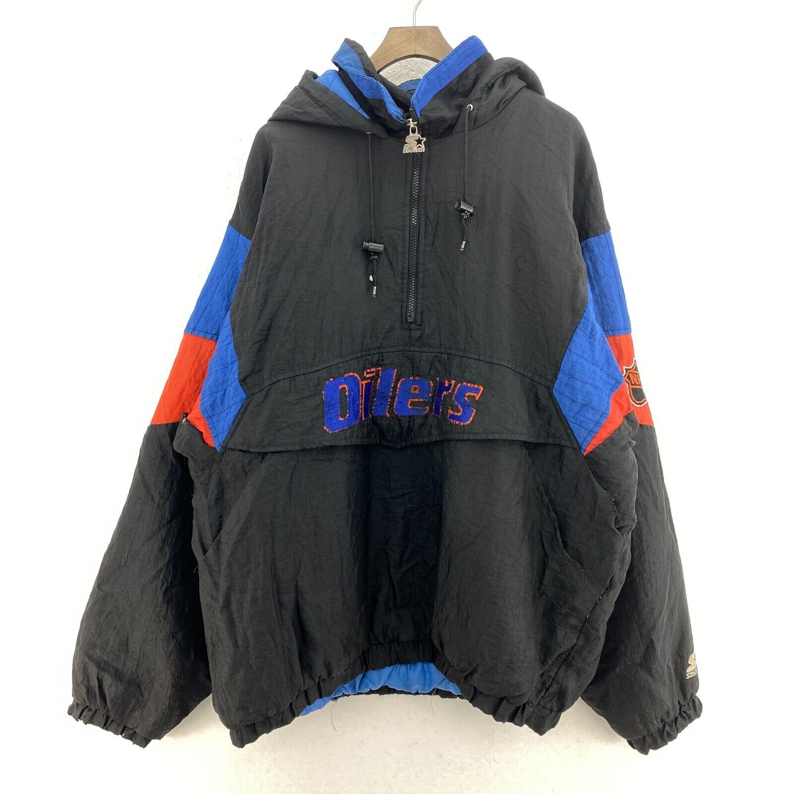 Vintage Edmonton Oilers NHL Black Quarter Zip Insulated Pullover Jacket Size XL