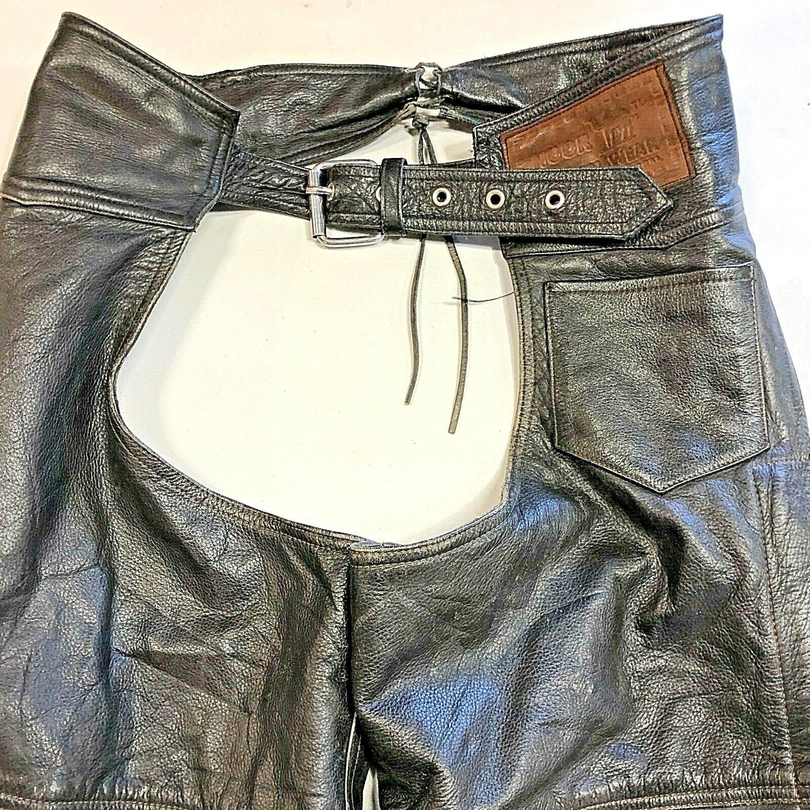 Motorcycle Chaps Leather Black Size Medium Riding Biker 90s