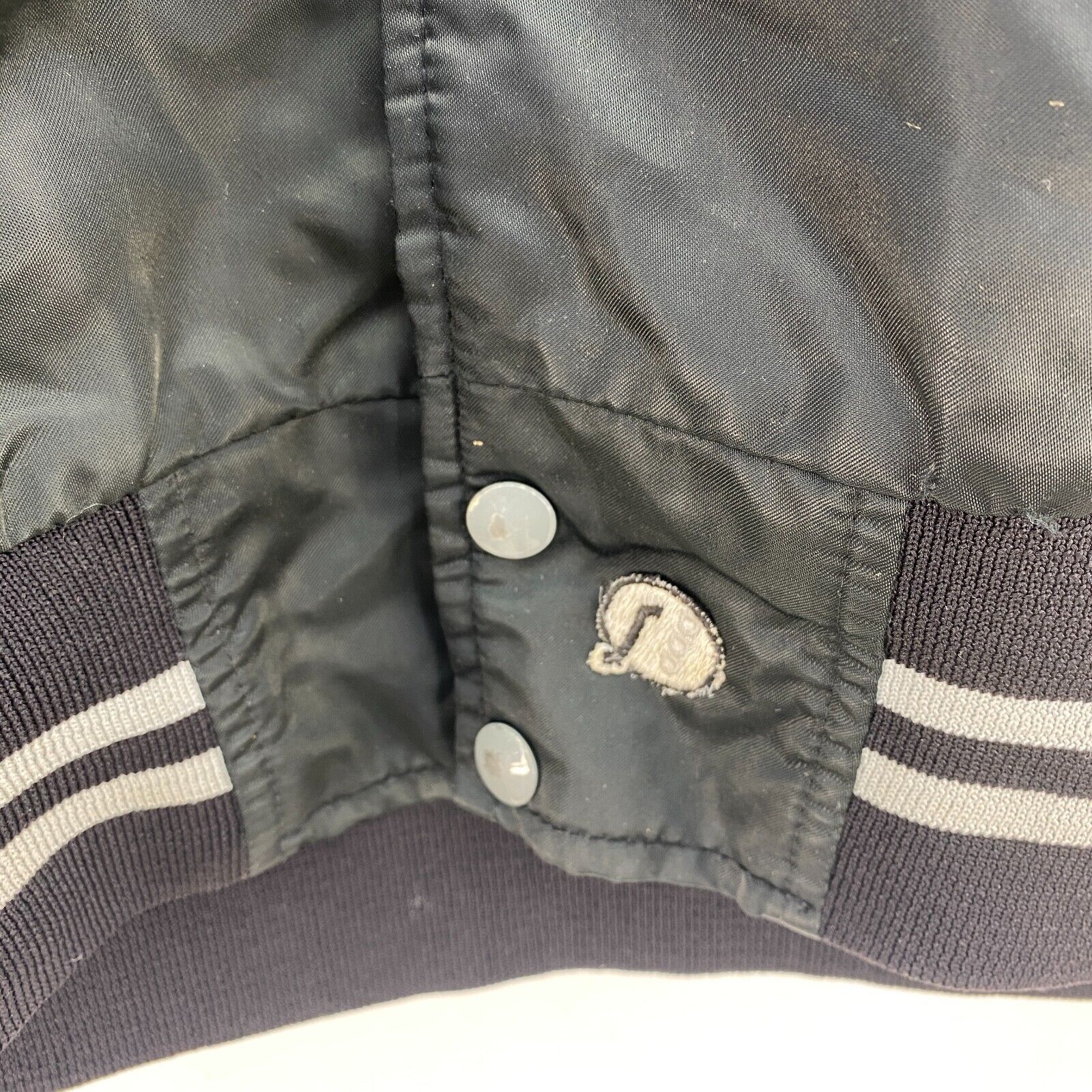 Las Vegas Raiders Varsity Black Bomber Snapped Jacket Size 2XL