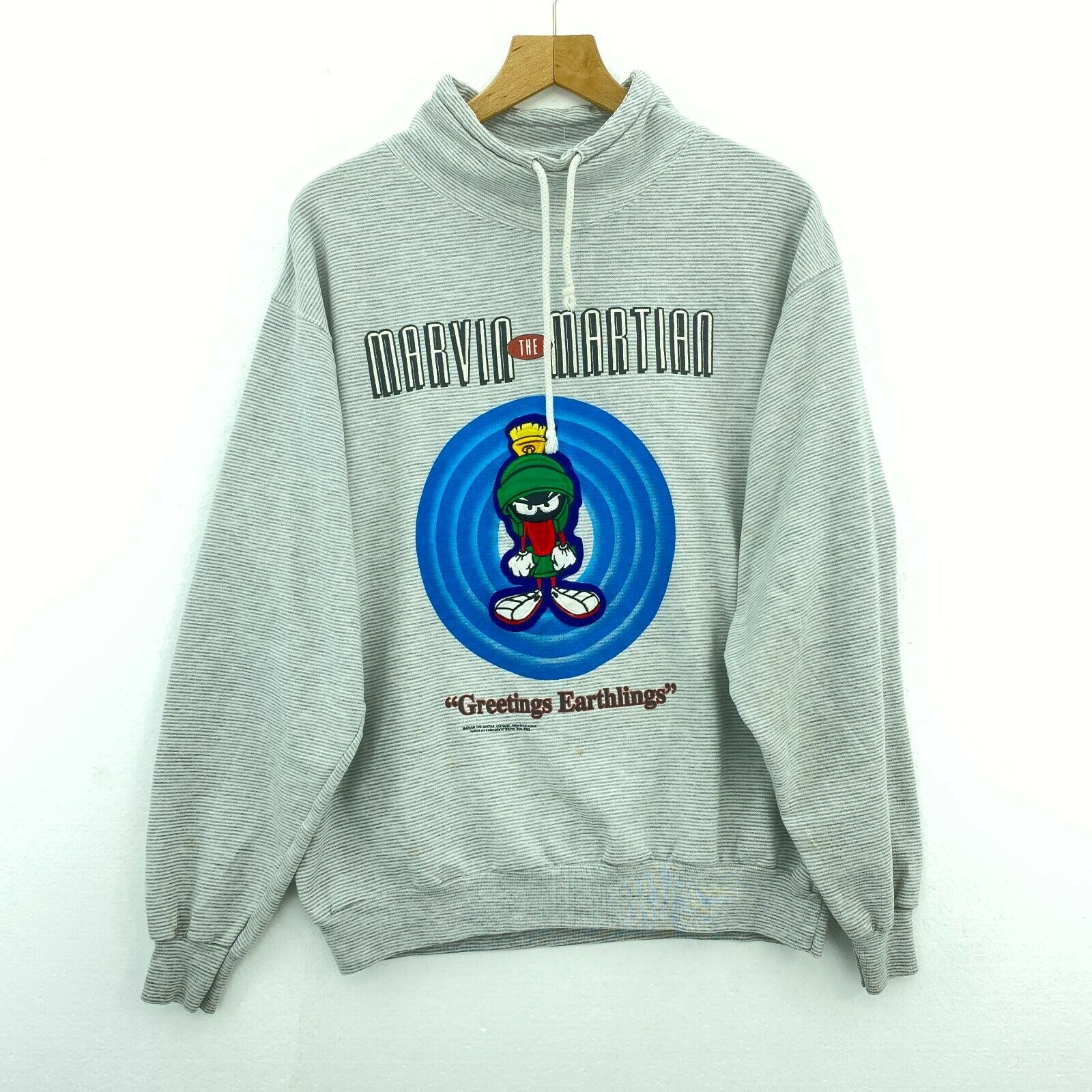 Marvin The Martian 1992 Warner Bros Striped High Neck Sweatshirt Size L
