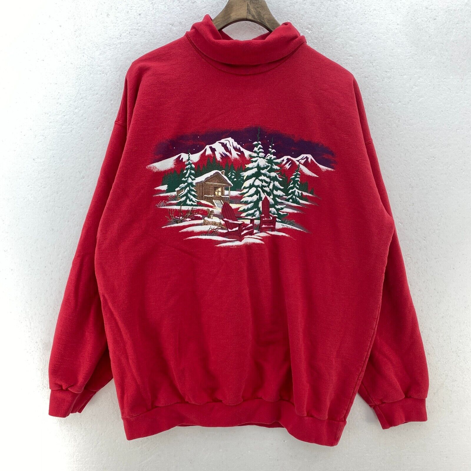 Northern Reflections Christmas Snow Turtle Neck Red Pullover Sweatshirt Size L