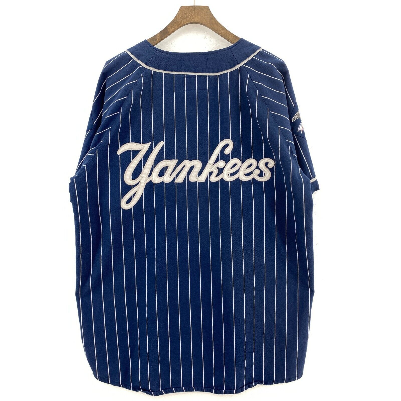 Starter New York Yankees Striped Button Up Navy Blue T-shirt Size L