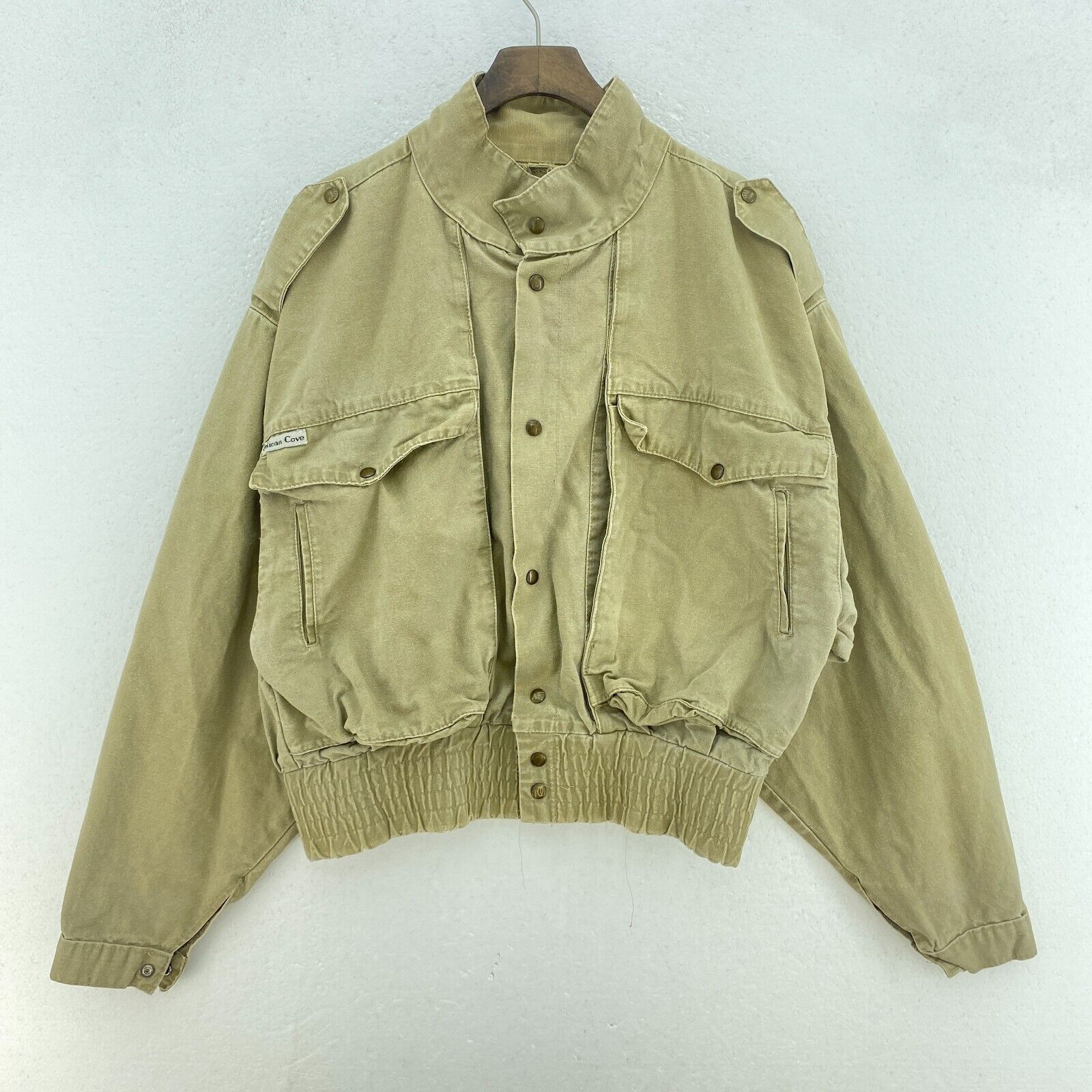 Pelican Cove Short Bomber Canvas Workwear Snapped Beige Jacket Size M