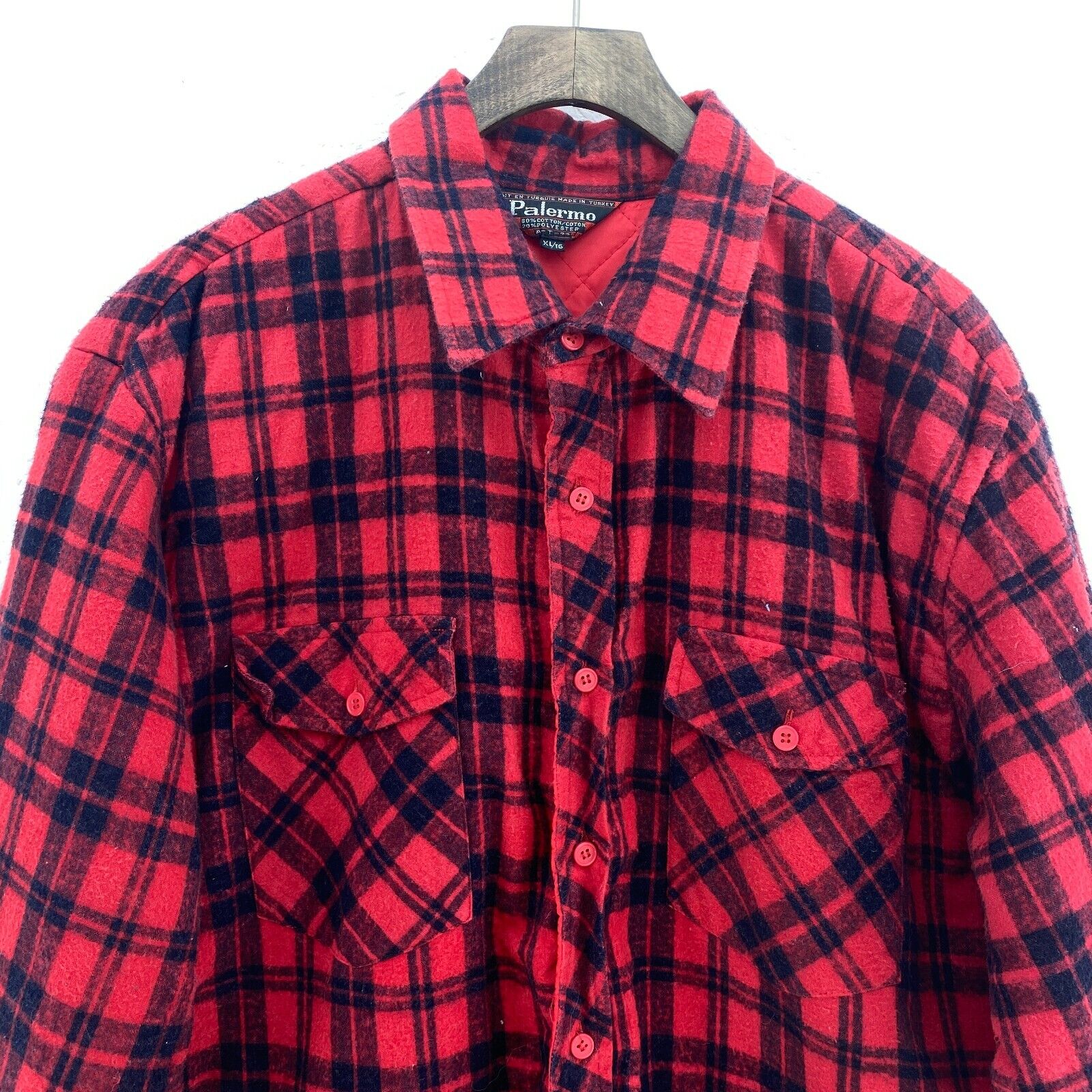 Palermo Quilted Lined Red Checked Shirt Jacket Button Up Size XL