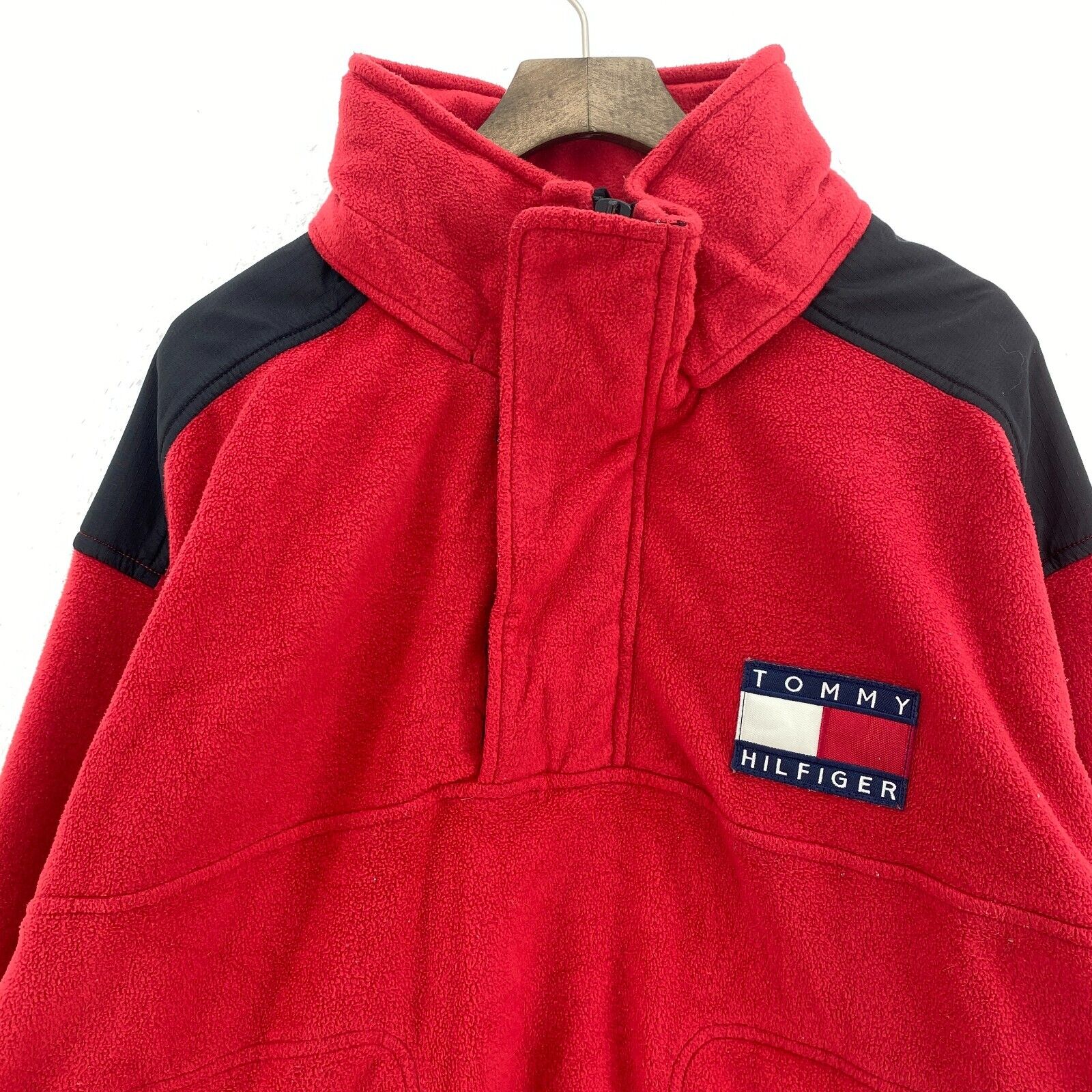Vintage Tommy Hilfiger Logo Red Fleece Pullover Jacket Size L