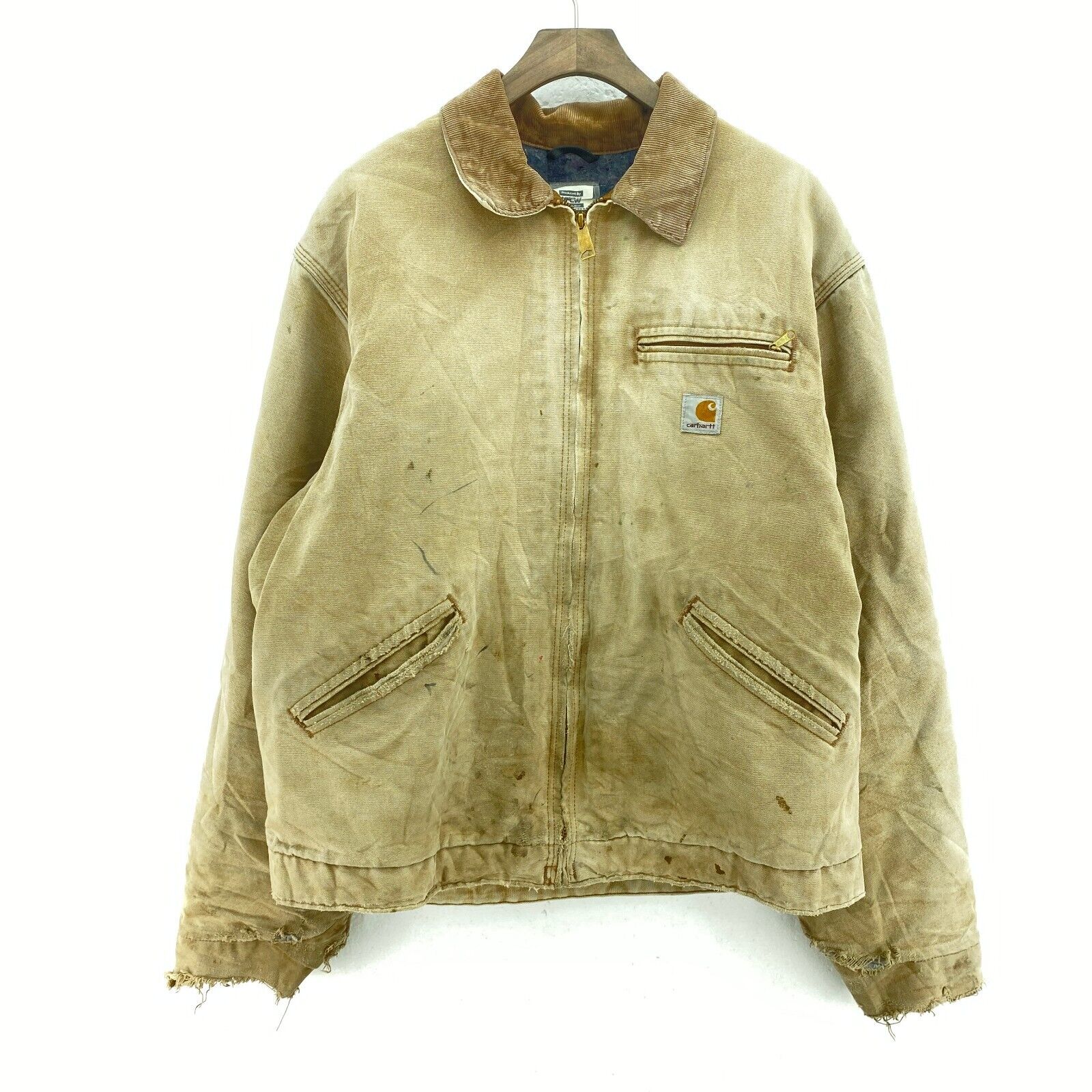 Carhartt Workwear Logo Tan Jacket Size 46 Full Zip Up