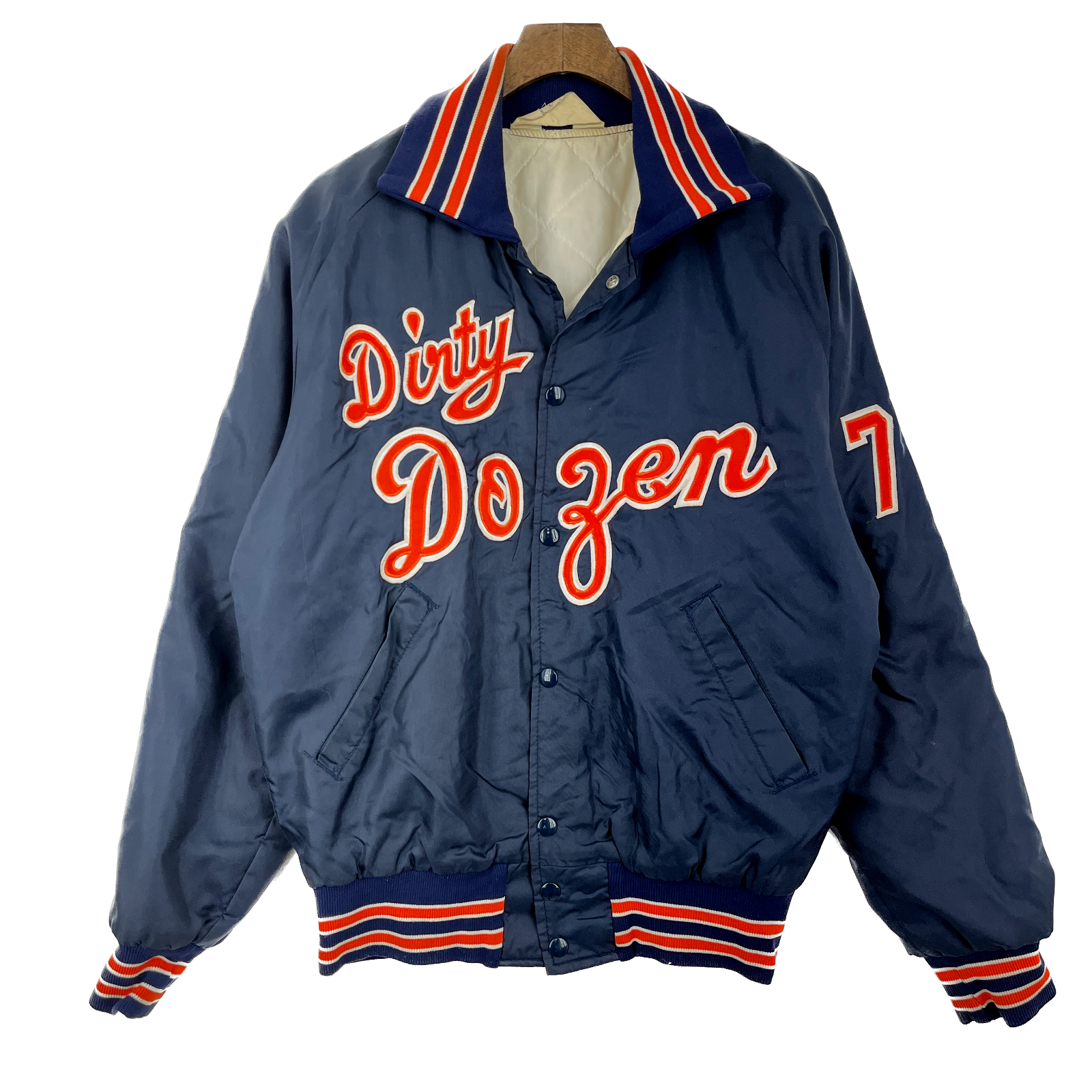 Vintage Dirty Dozen 7 Bomber Navy Blue Jacket Size M