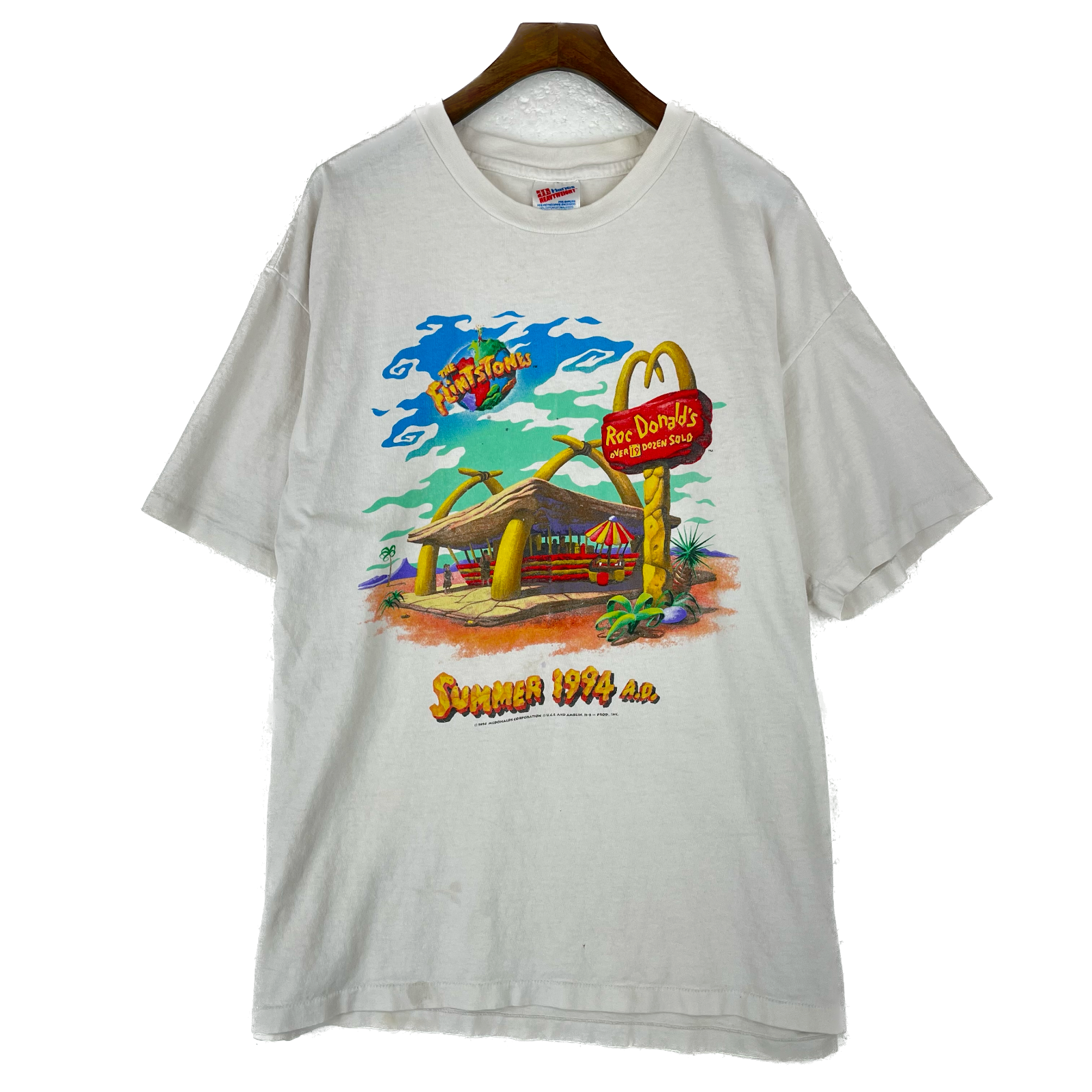 The Flintstones Roc Donald's Parody McDonald's Summer 1994 White T-shirt Size XL