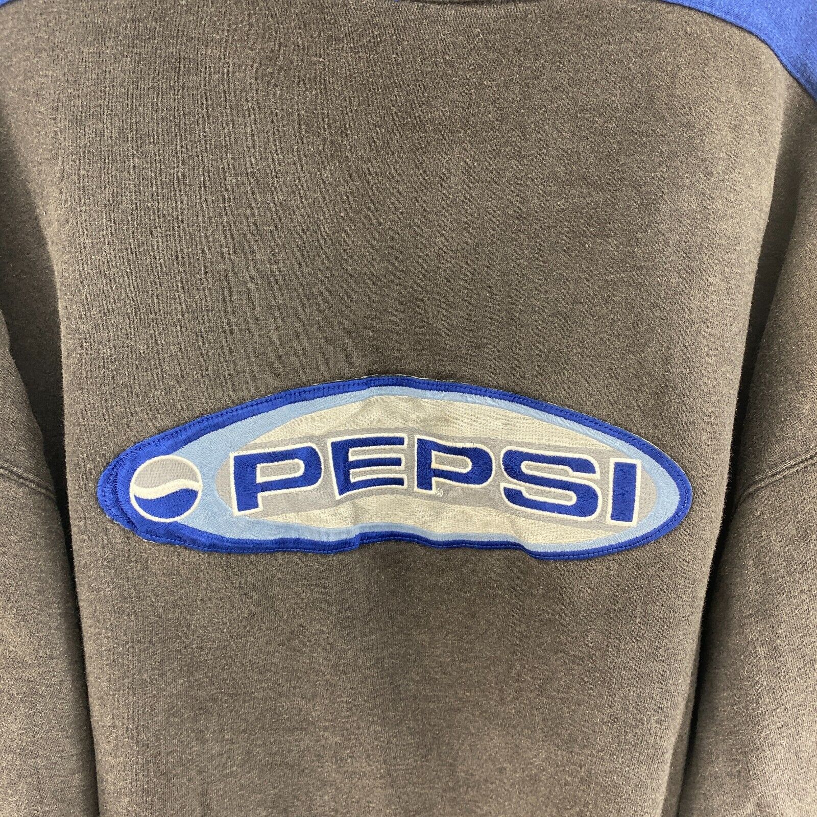 Y2K Pepsi Logo Embroidered Pullover Hoodie Size L Gray