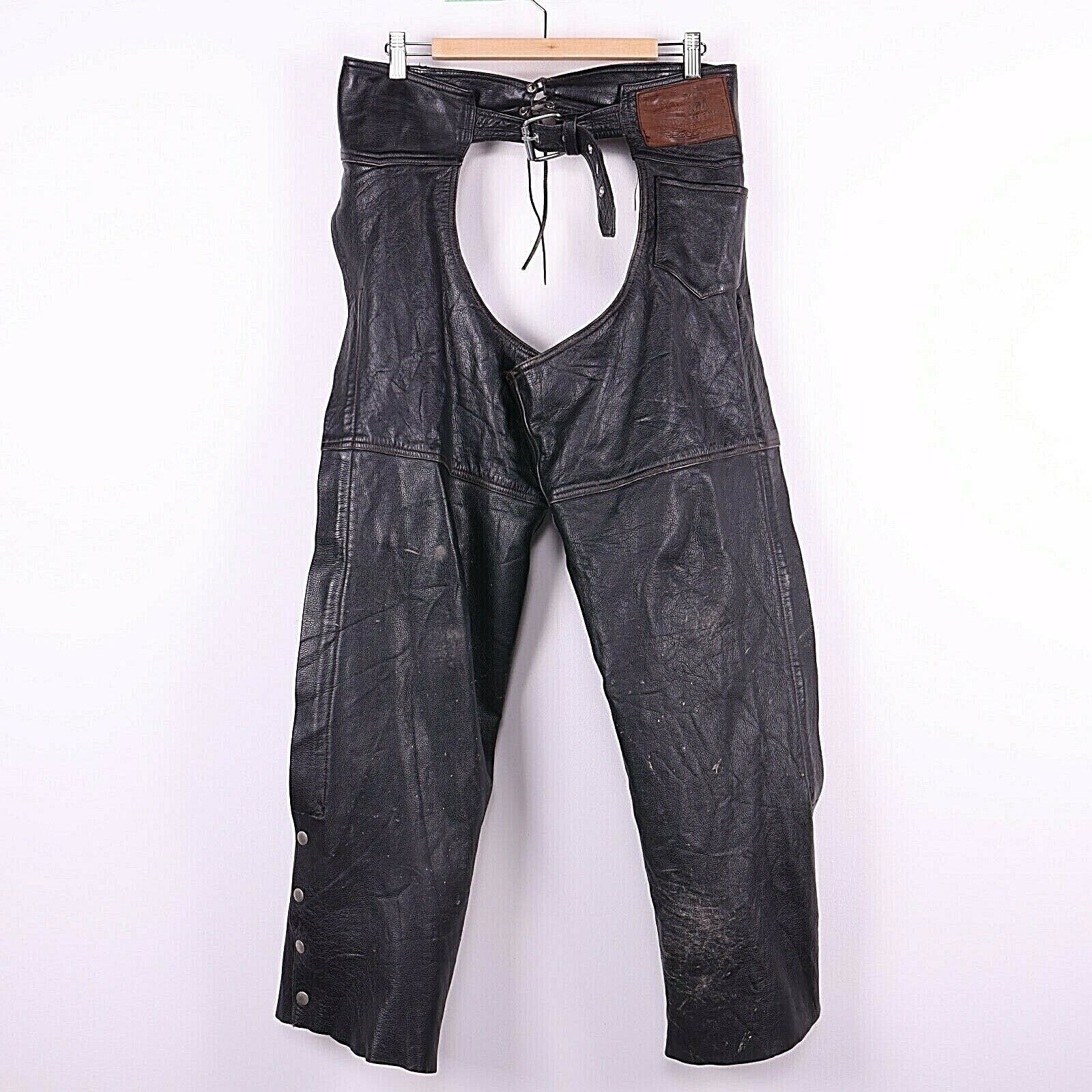 Motorcycle Chaps Leather Black Size Medium Riding Biker 90s