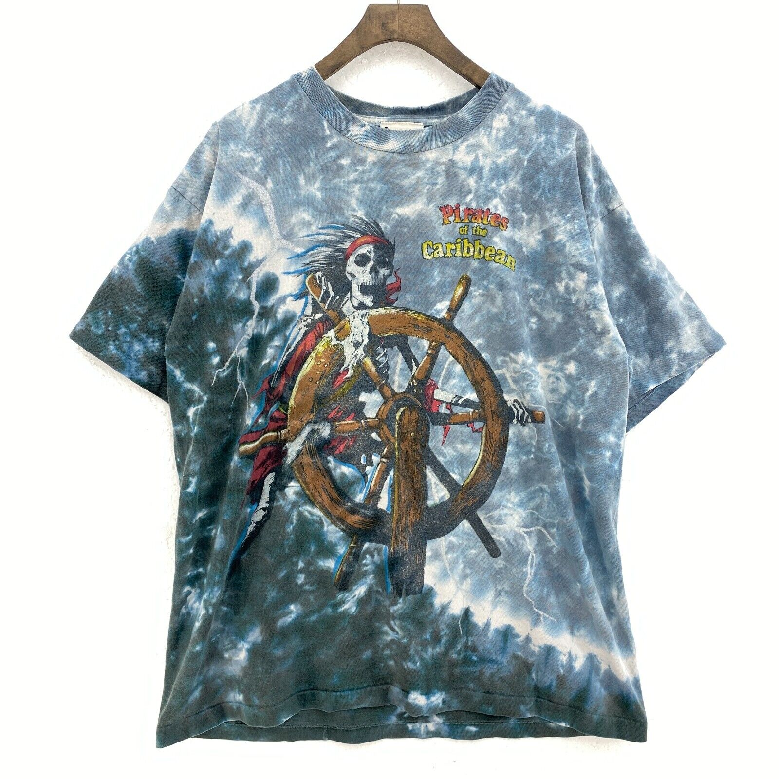 Pirates Of The Caribbean Disney All Over Print Tie Dye Blue T-shirt Size M