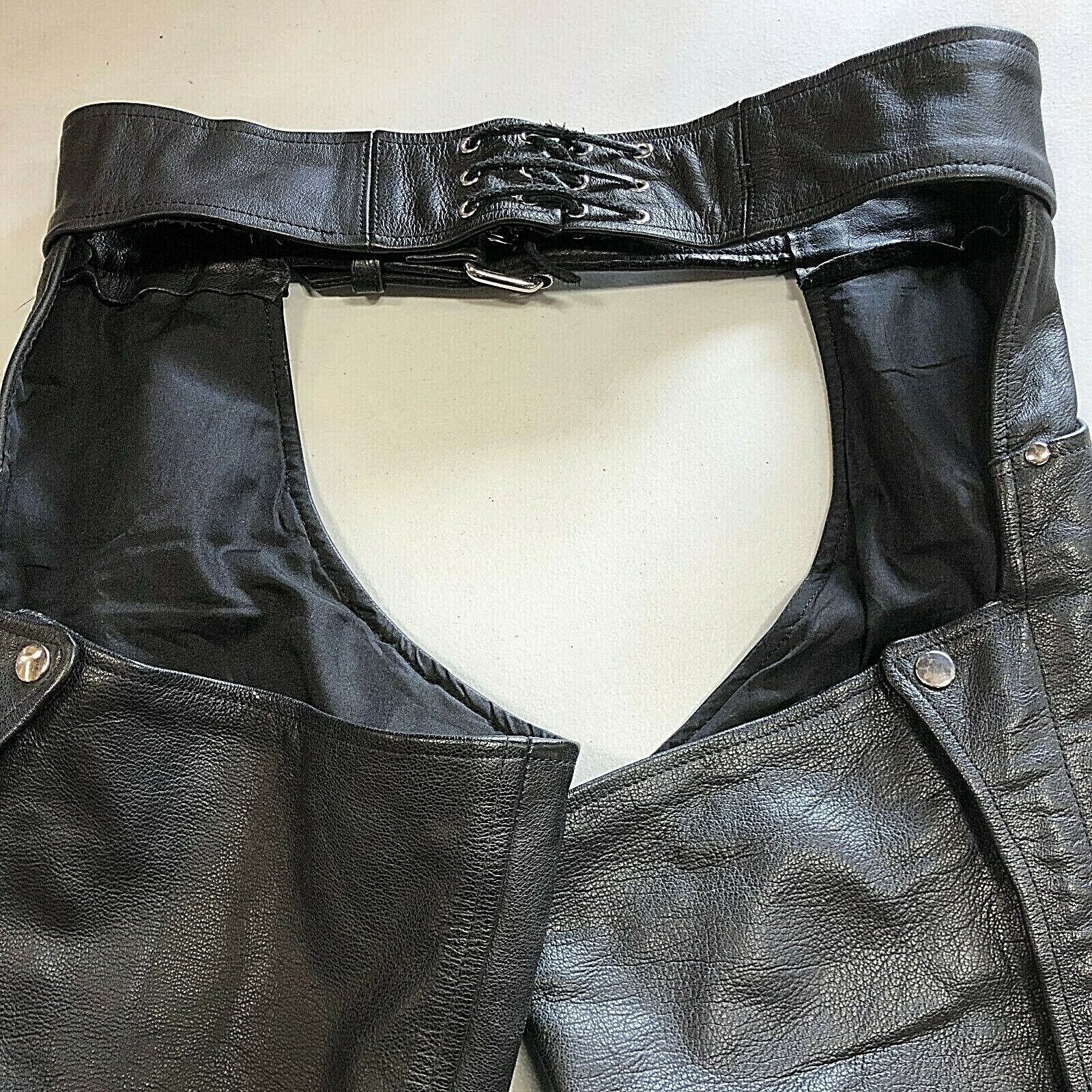 Leather Chaps Motorcycle Black Size Small Riding Biker 90s