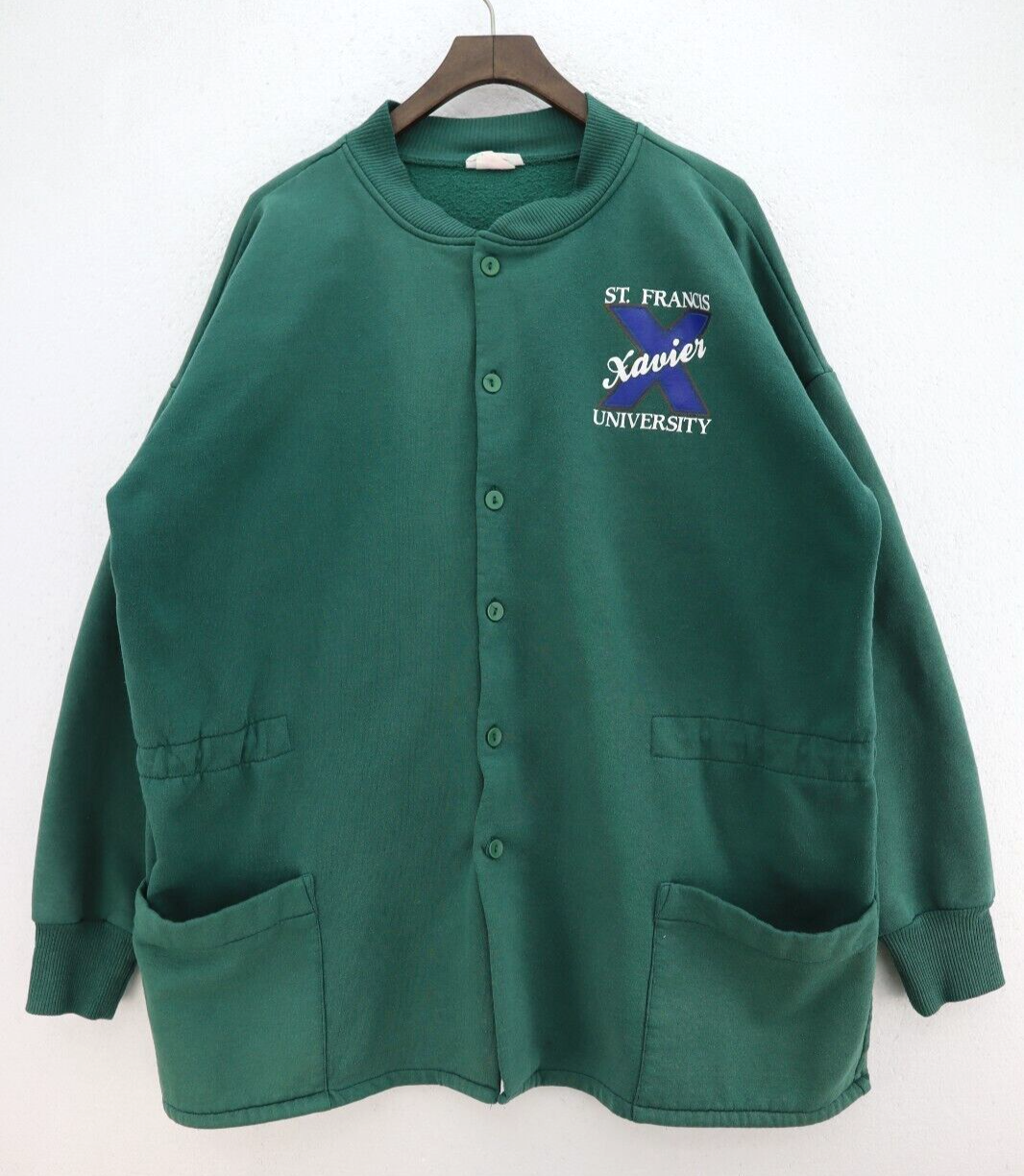 St. Francisco Xavier University Button Up Green Bomber Jacket Size L