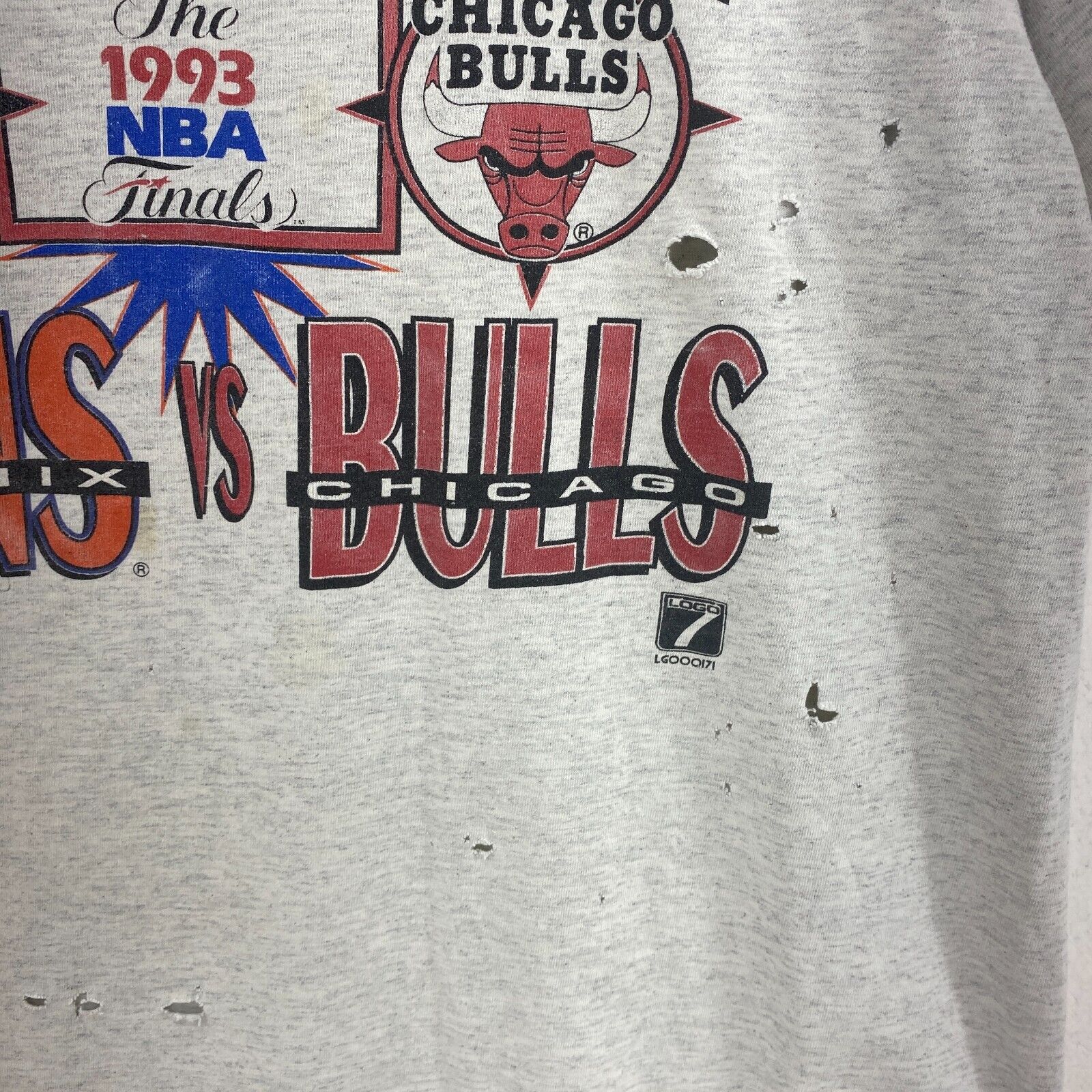 Logo 7 1993 NBA Championship Phoenix Suns Chicago Bulls NBA Gray T-shirt Size XL