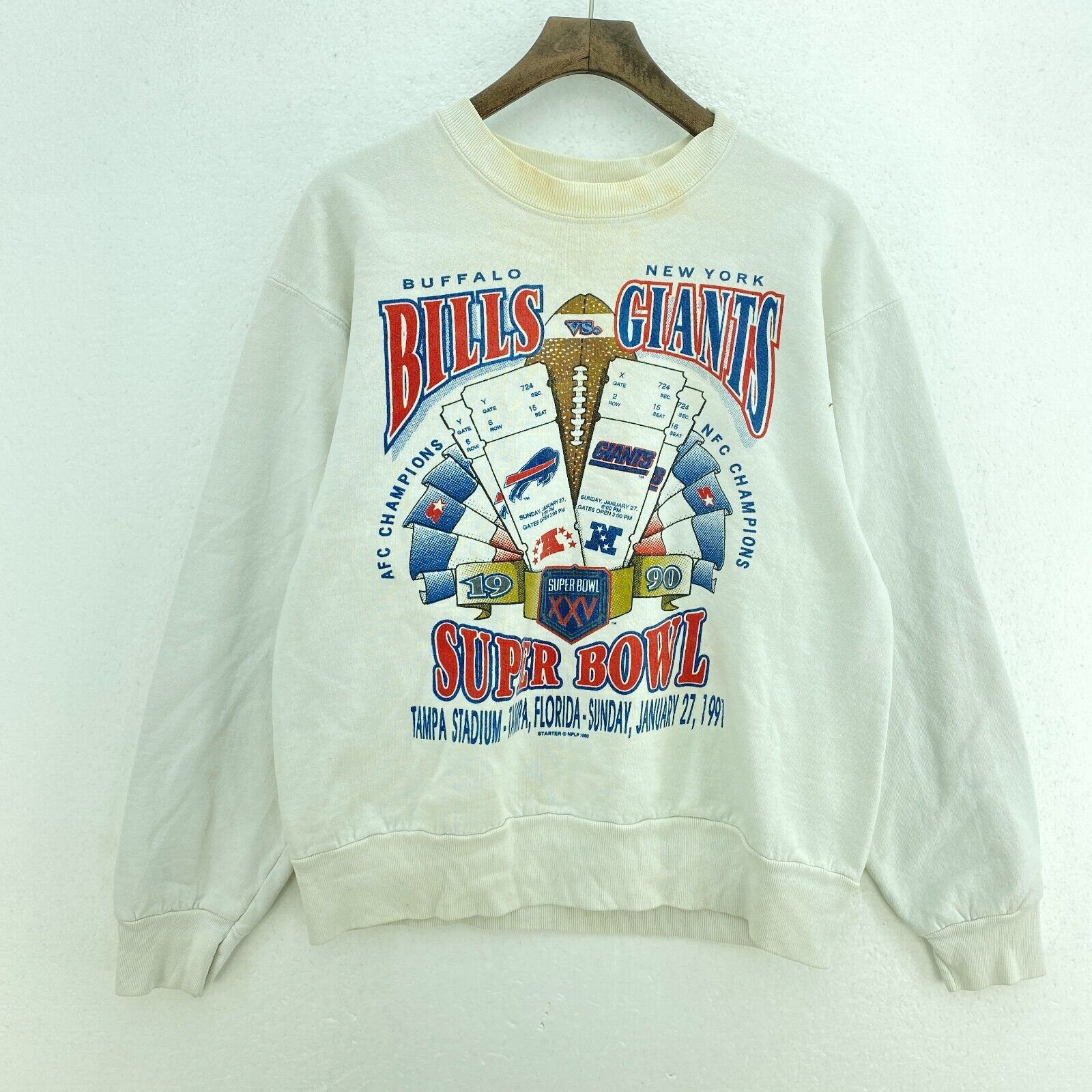 Super Bowl XXV NFL 1990 Buffalo Bills VS New York Giants White Sweatshirt Size L