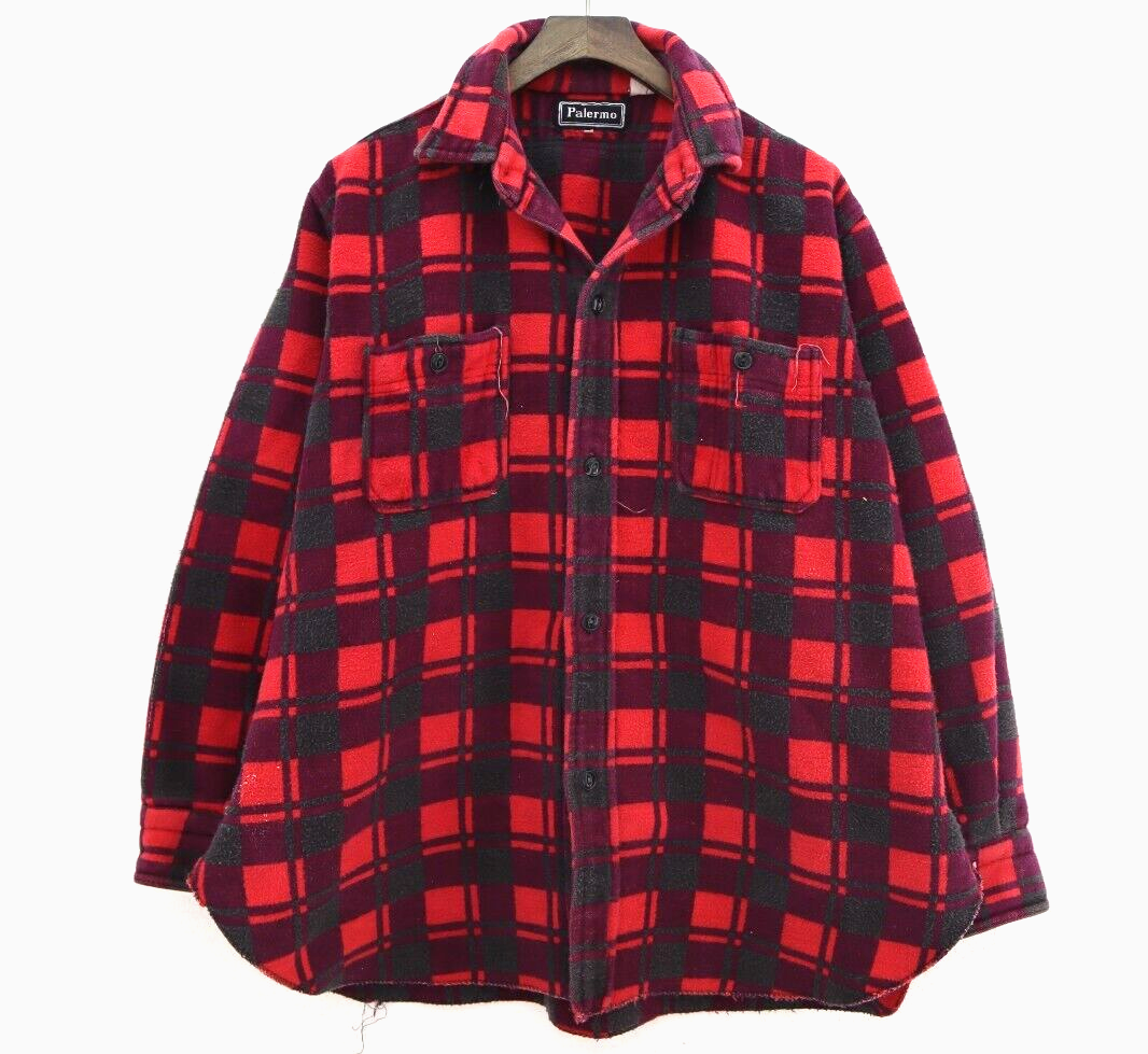 Vintage Button Up Double Pocket Red Checked Flannel Shirt Size M
