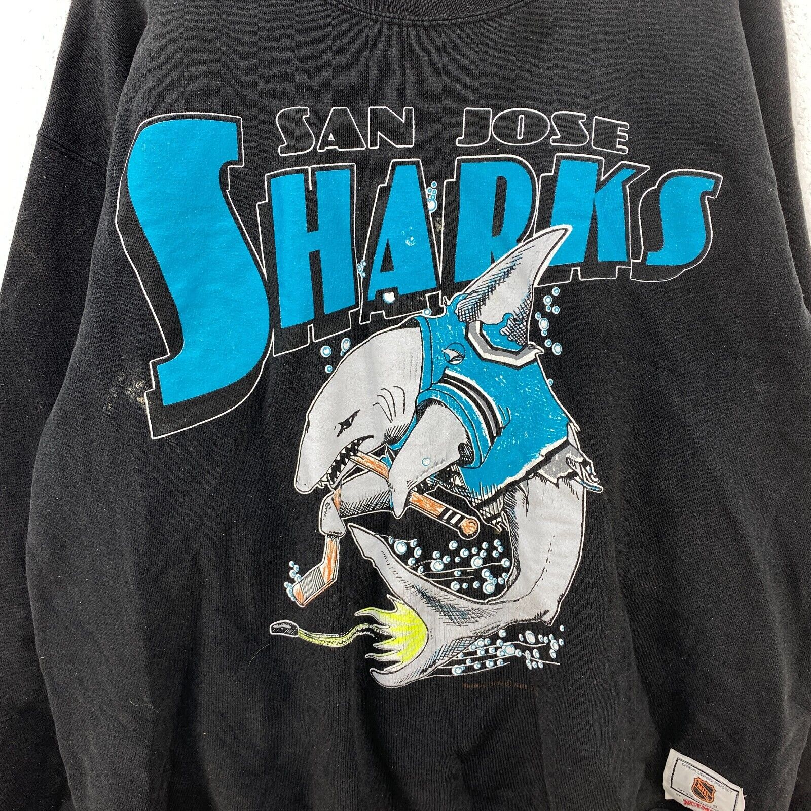 Vintage Nutmeg NHL 1991 San Jose Sharks Black Sweatshirt Size XL