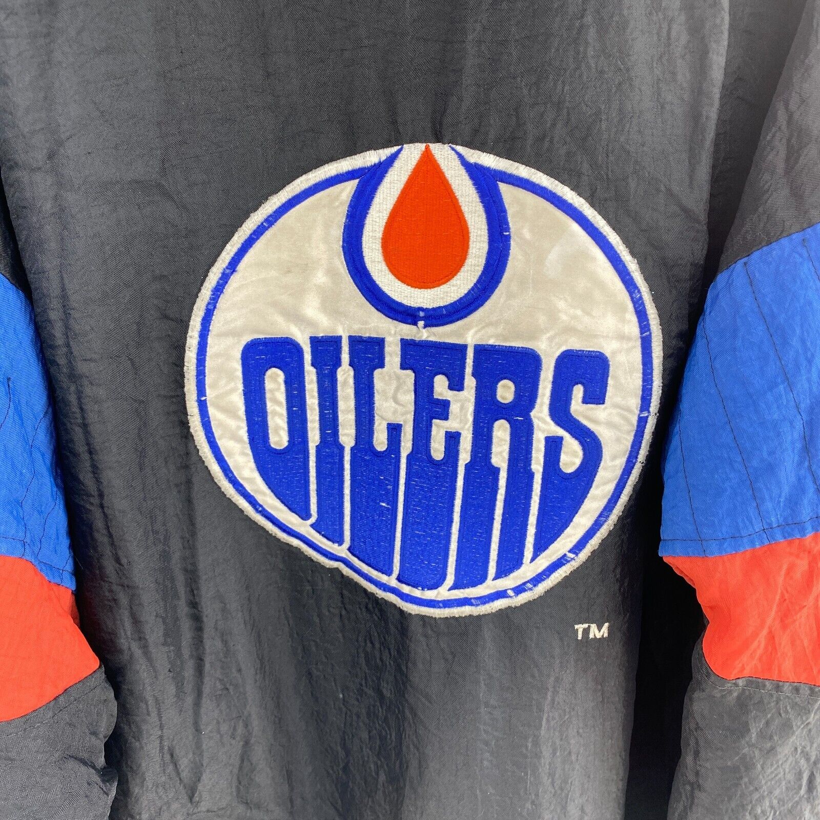 Vintage Edmonton Oilers NHL Black Quarter Zip Insulated Pullover Jacket Size XL