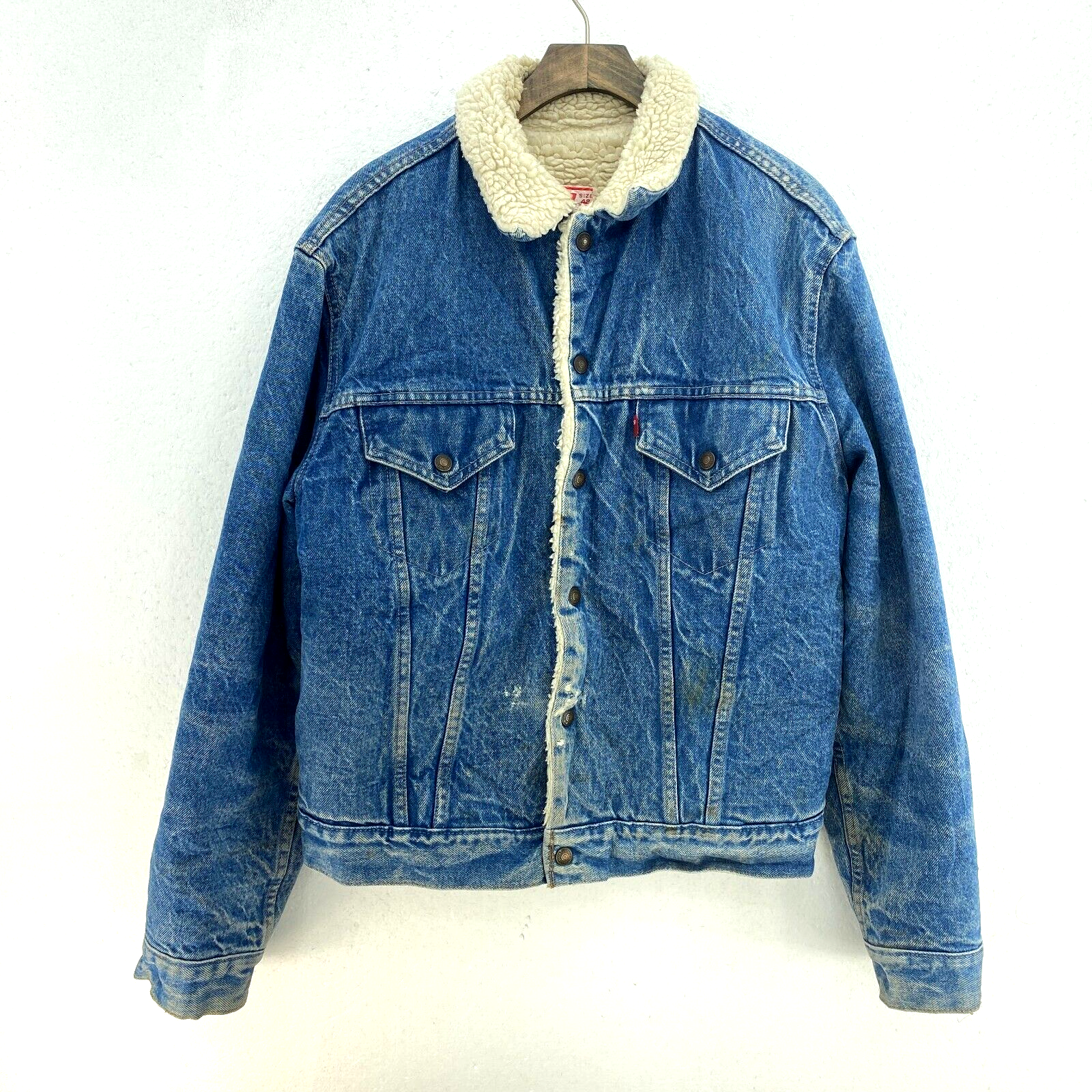 Levi's Sherpa Denim Jacket Size 42 Blue Medium Wash Snap Up