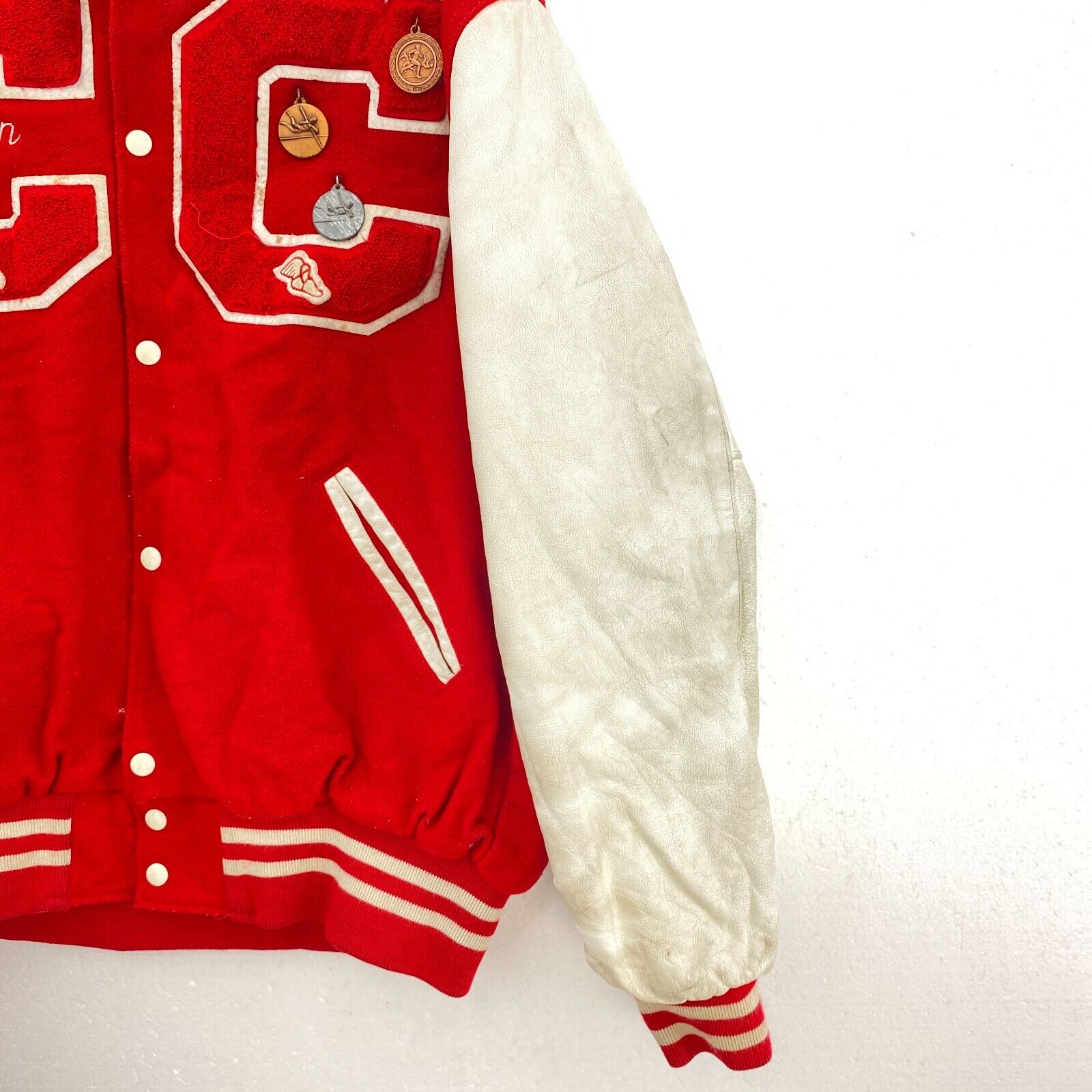 70s Varsity Coldwater Wrestling Track Red Bomber Jacket Size XL