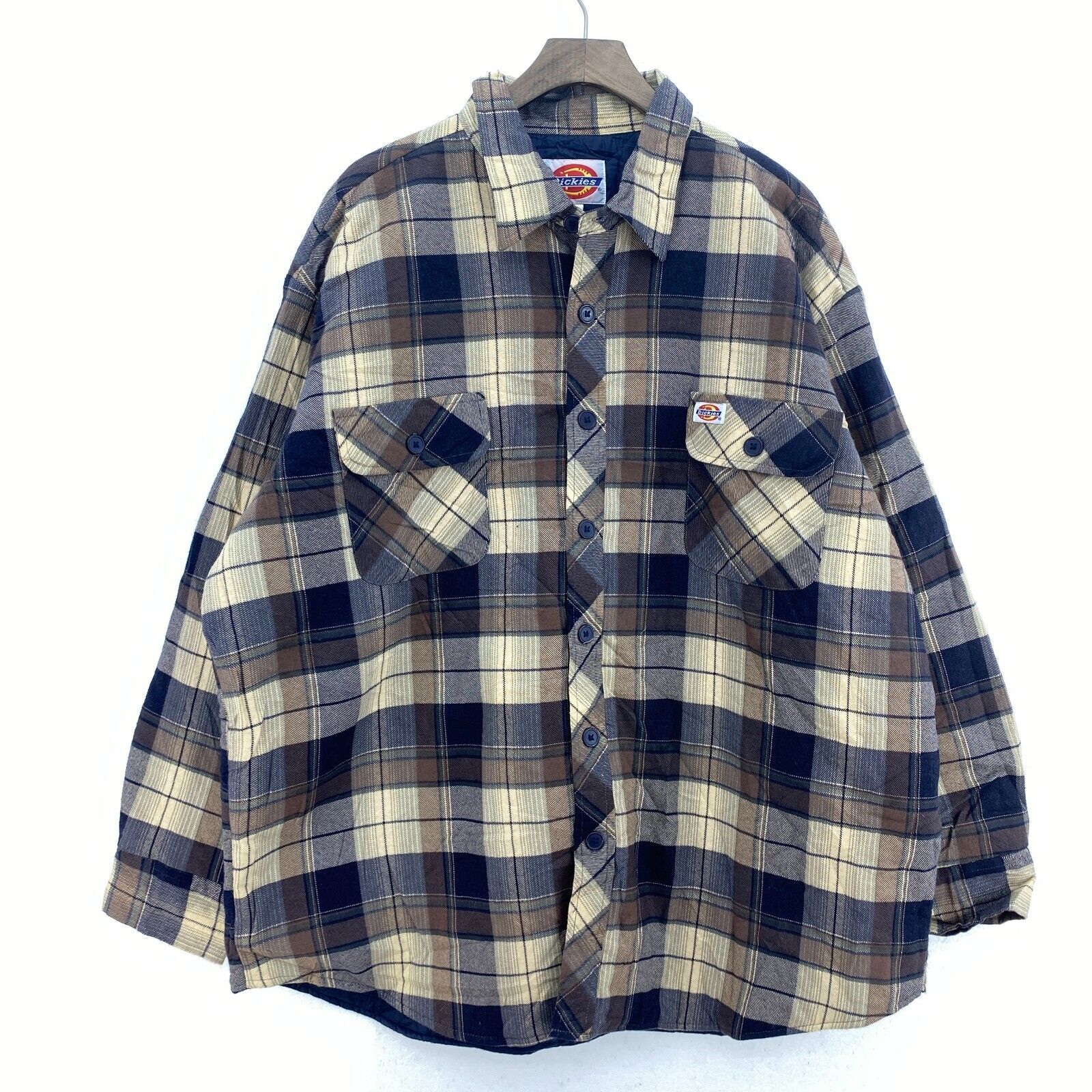 Vintage Dickies Plaid Flannel Shirt Jacket Size XL Brown Button Up