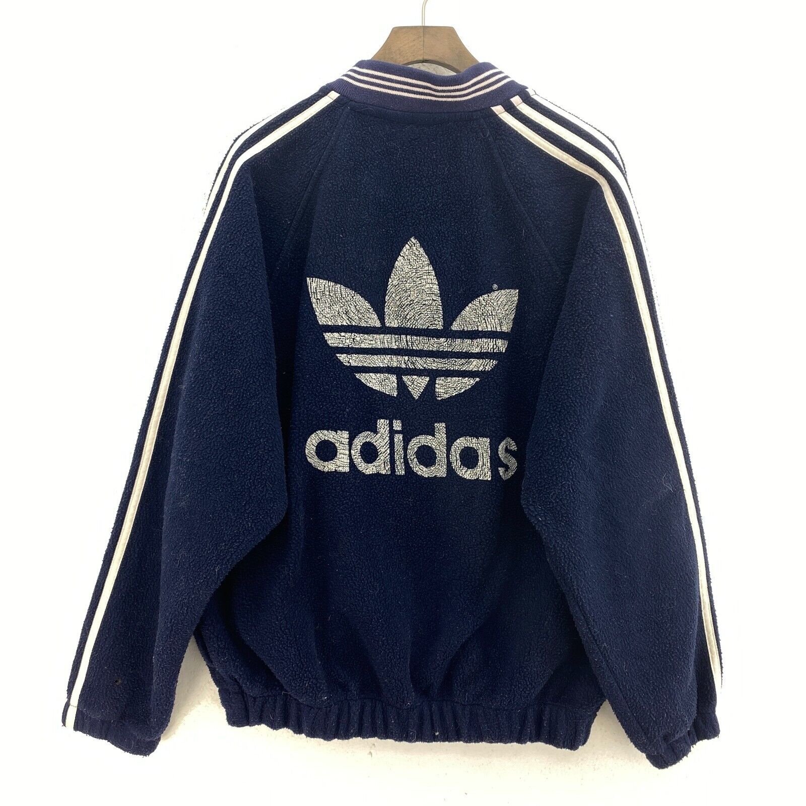 Vintage Adidas 3 Stripe Full Zip Fleece Navy blue Bomber Jacket Size M