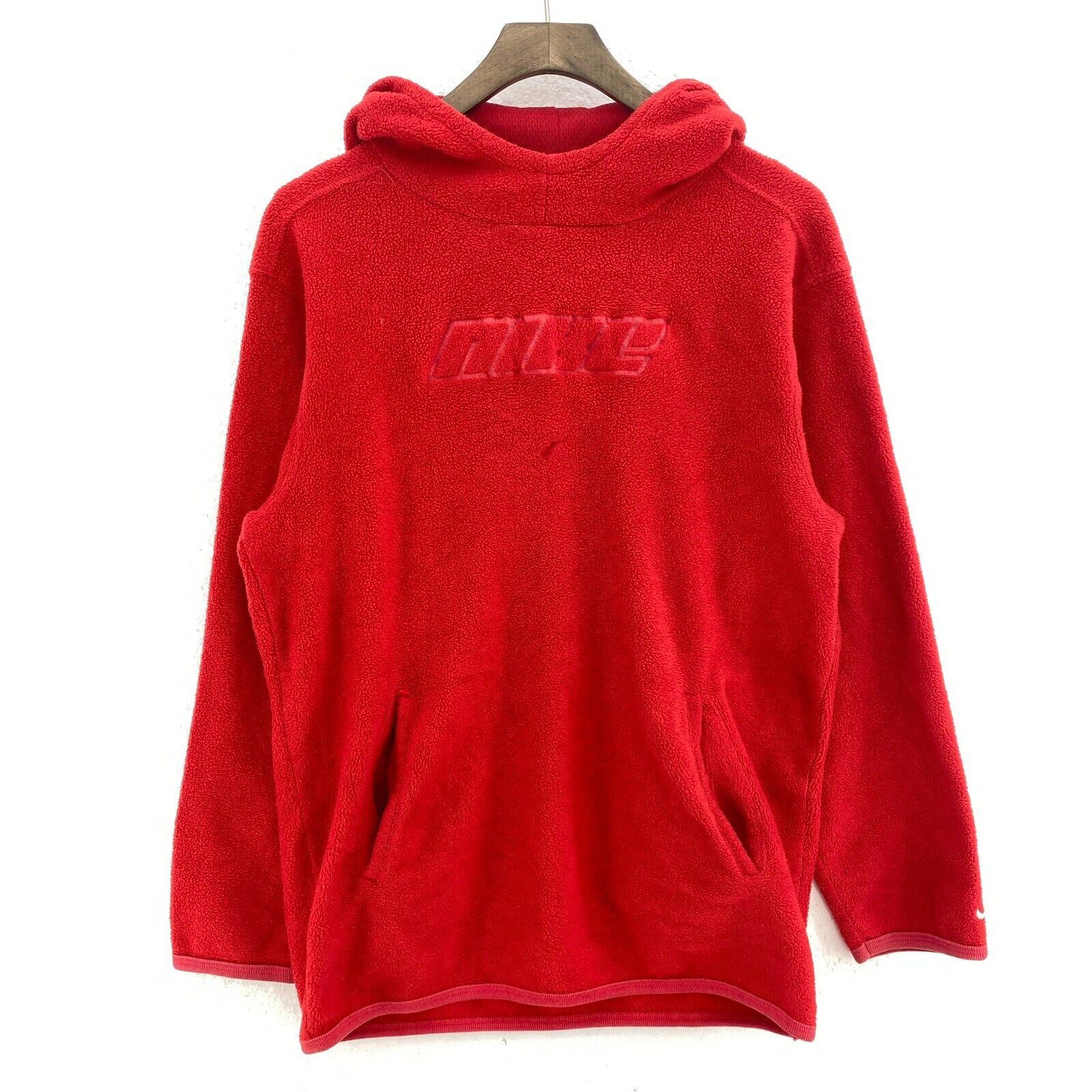 Vintage Nike Logo Spell Out Fleece Red Hoodie Size L