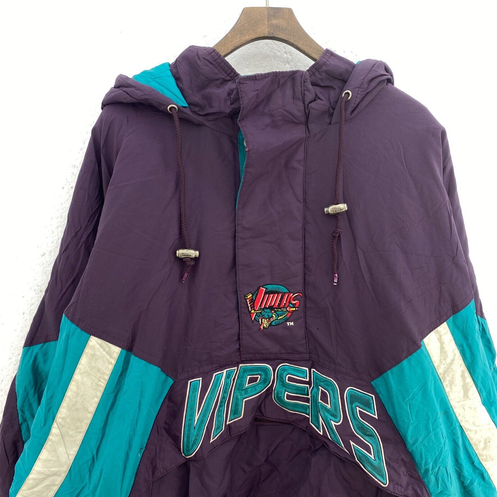 Starter Detroit Vipers NHL Quarter Zip Purple Insulated Jacket Size XXL Hooded